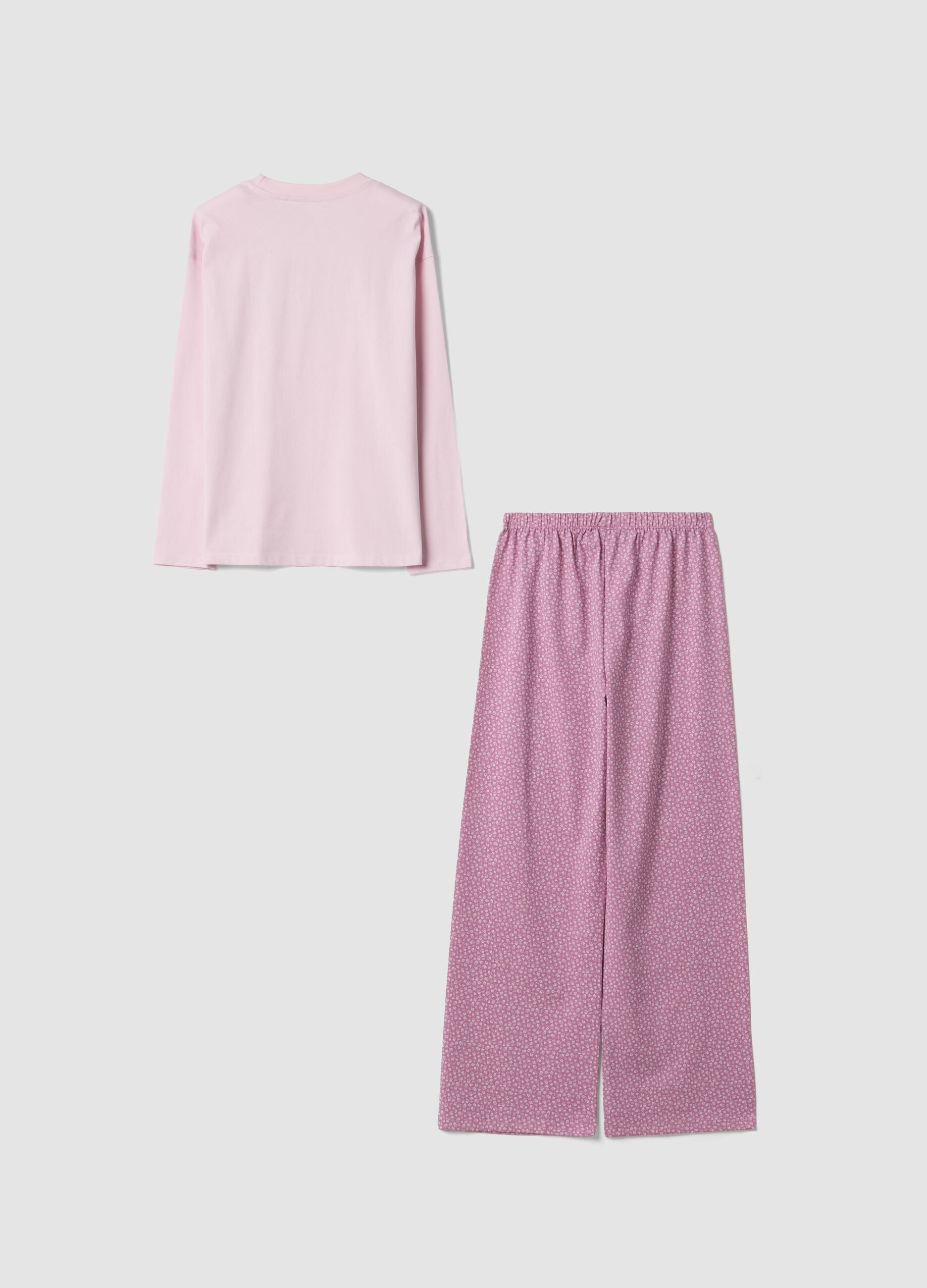 Pink pure organic cotton crew-neck pyjamas for girls