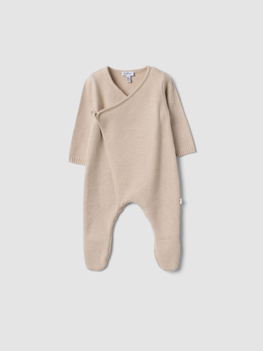 Beige baby sleepsuit with feet and wrap closure_0