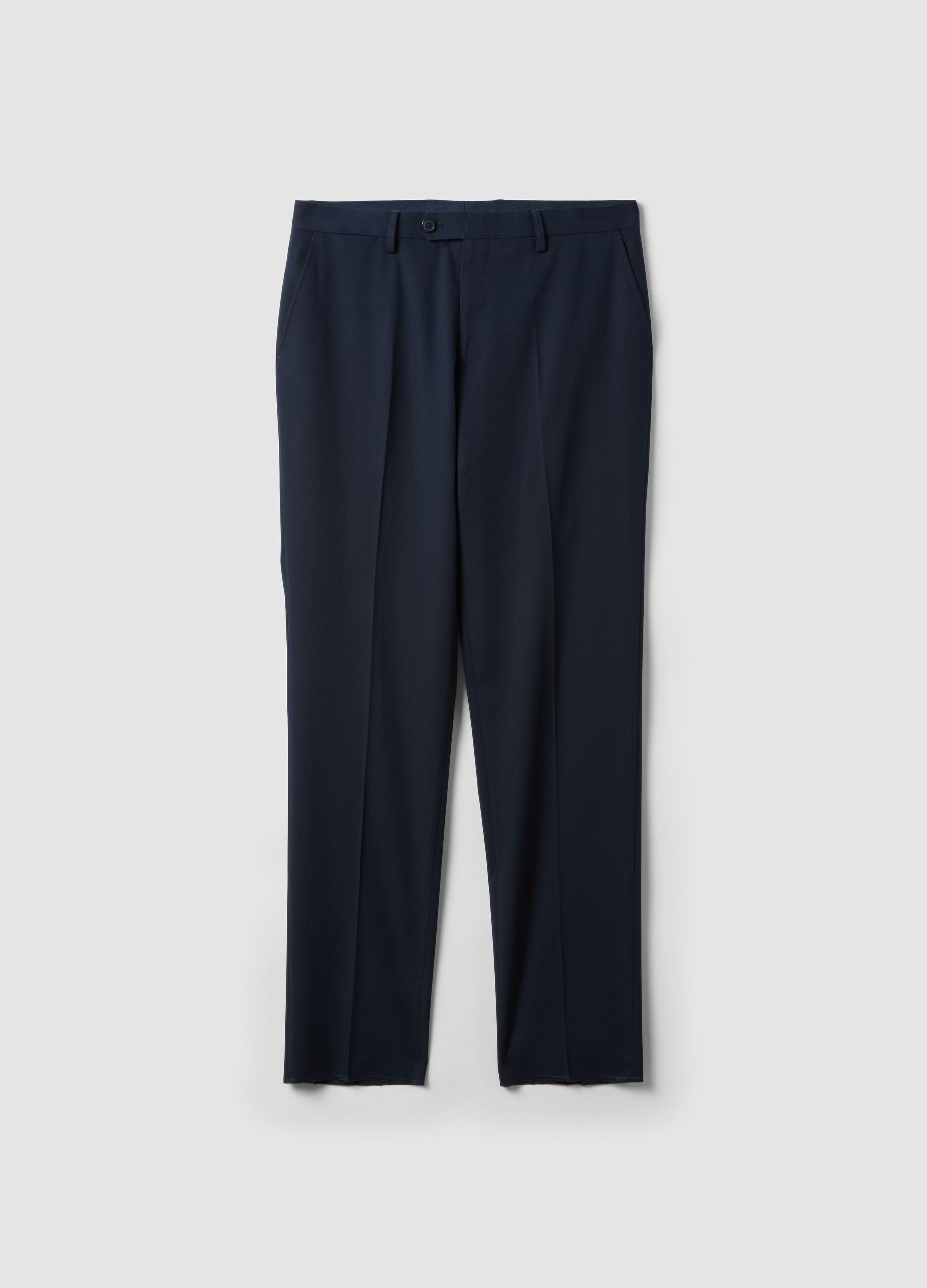 Pantaloni formali blu in viscosa elasticizzata regular fit