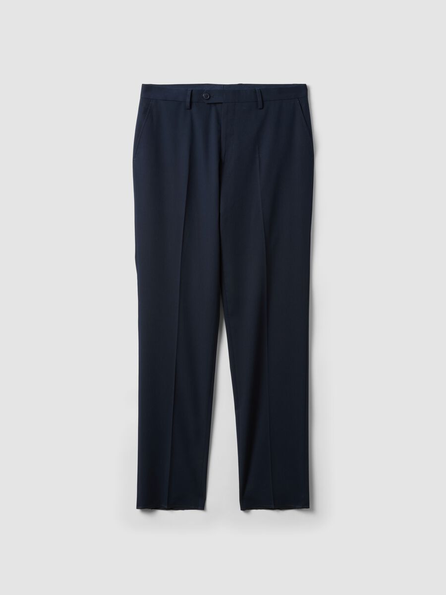 Pantaloni formali blu in viscosa elasticizzata regular fit_4