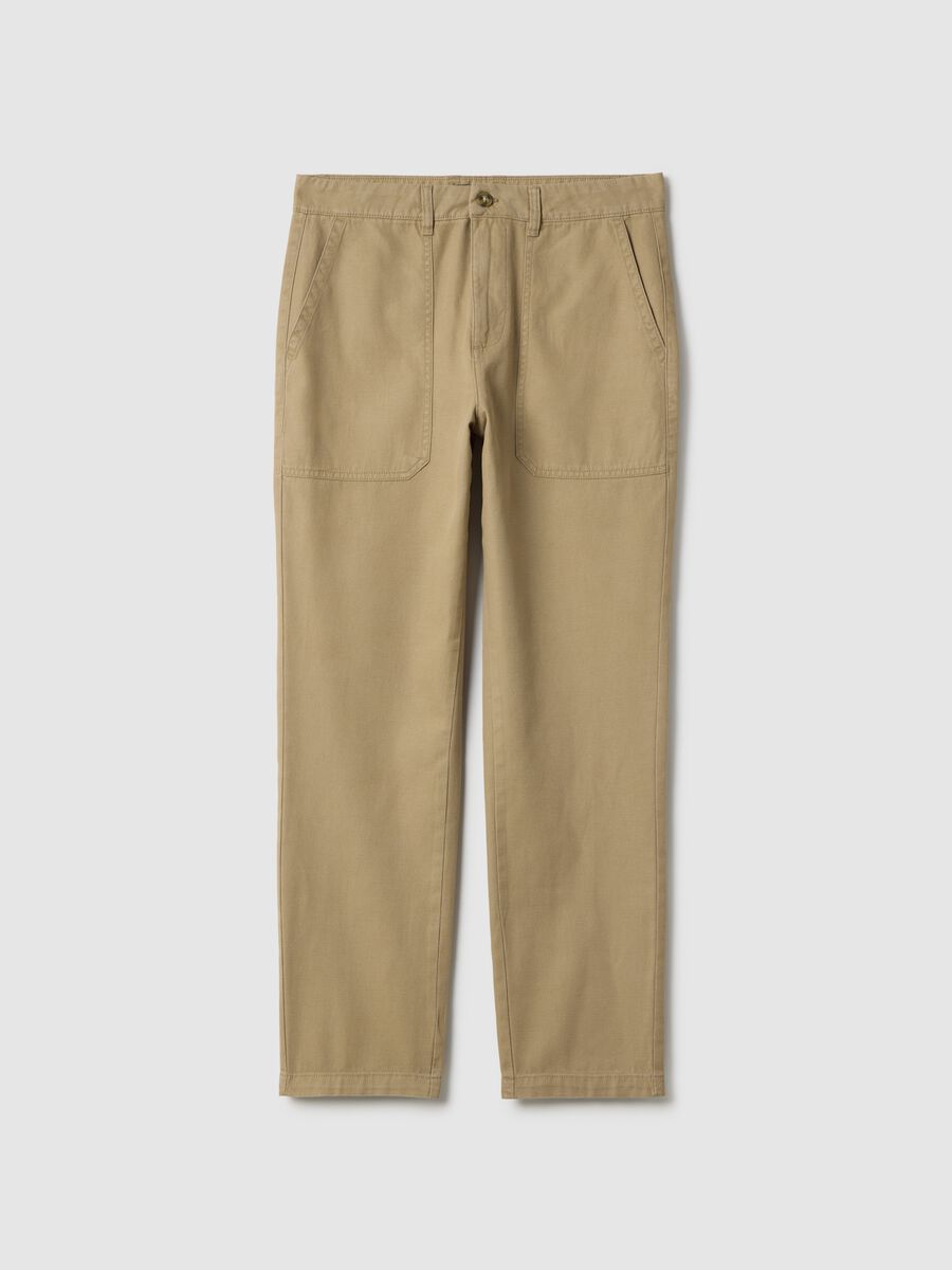 Beige Regular Fit Cotton and Linen Trousers_4