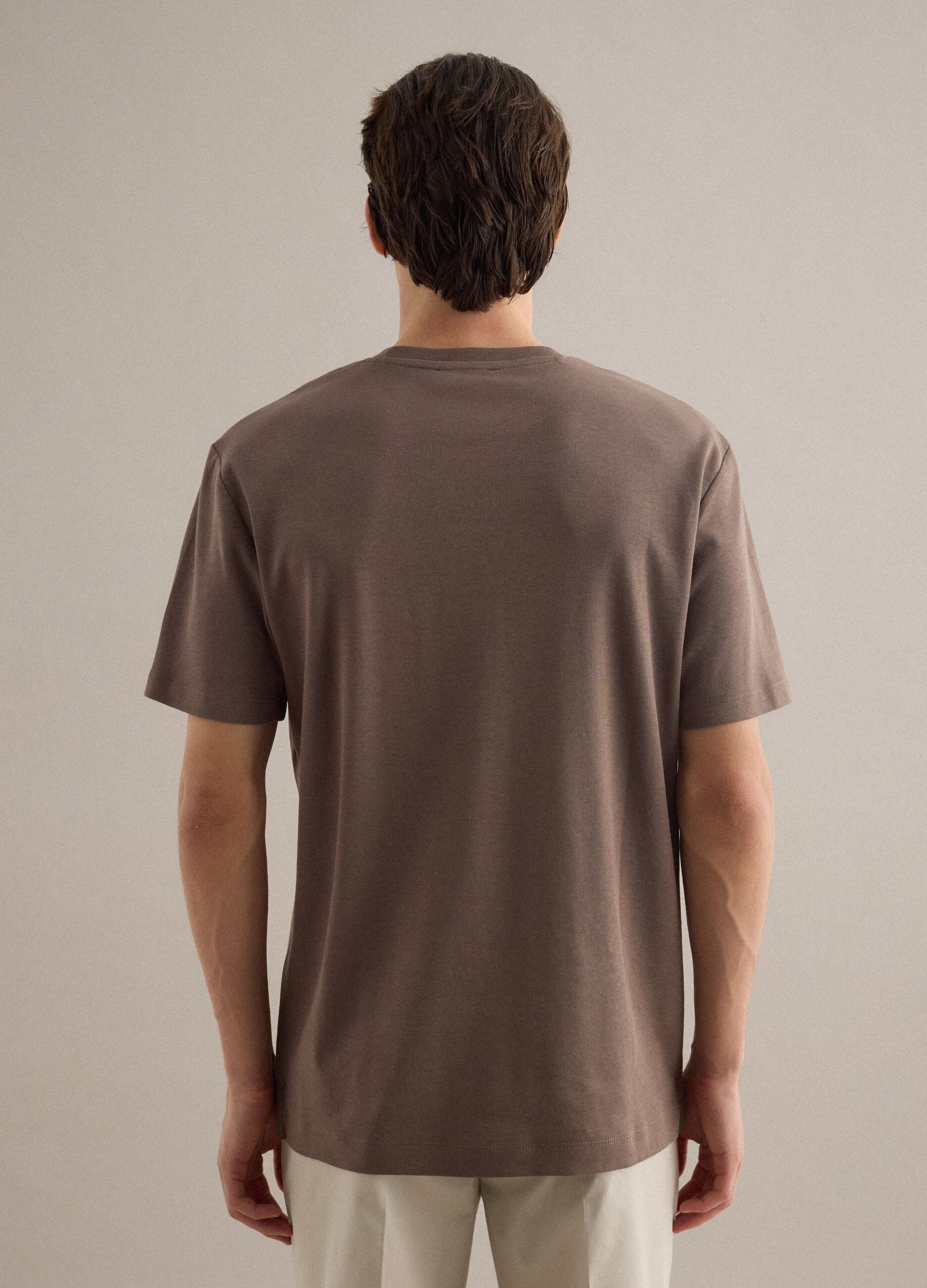 Brown pure cotton regular fit crew-neck T-shirt
