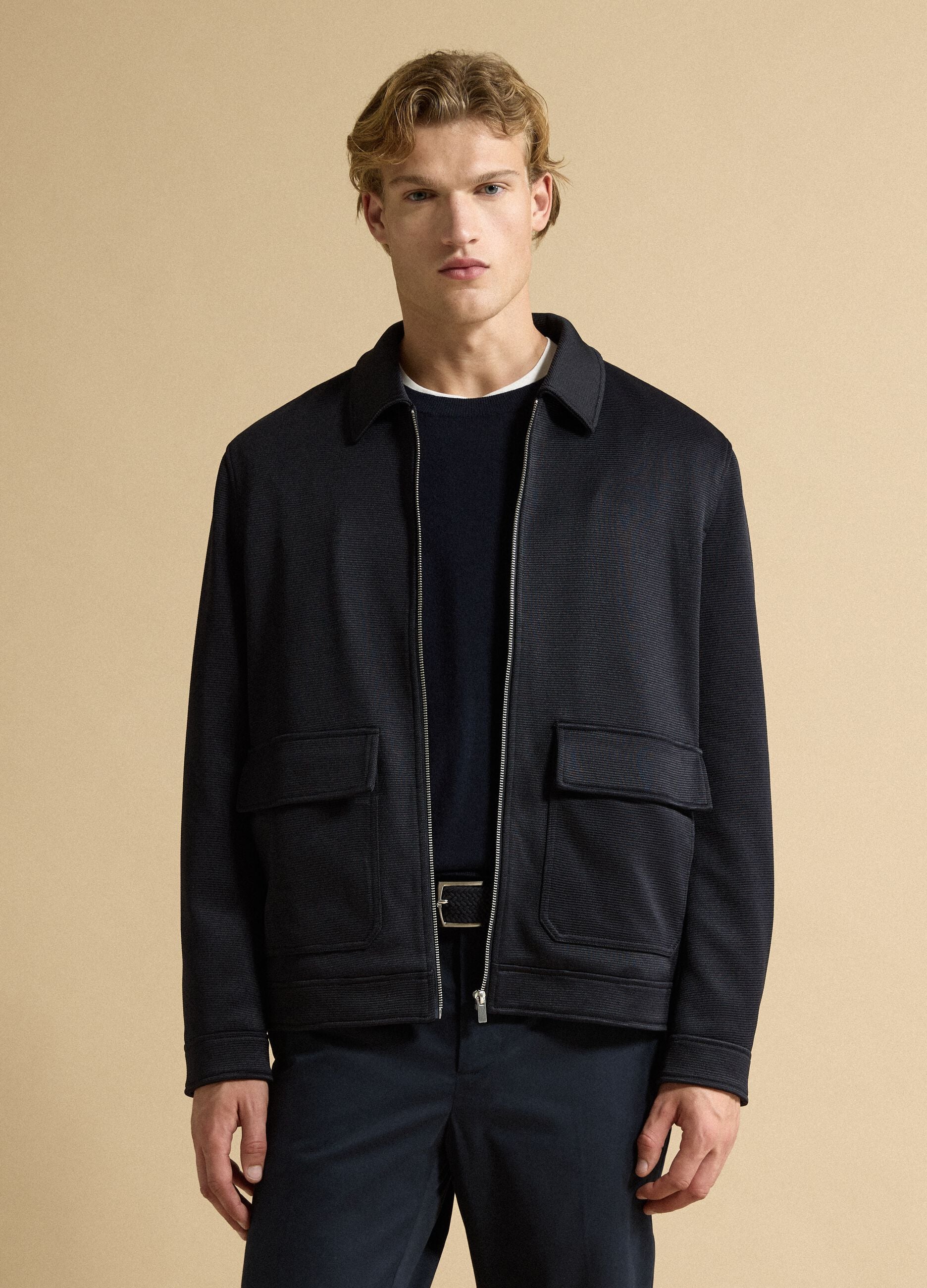 Blue padded stretch-fabric jacket