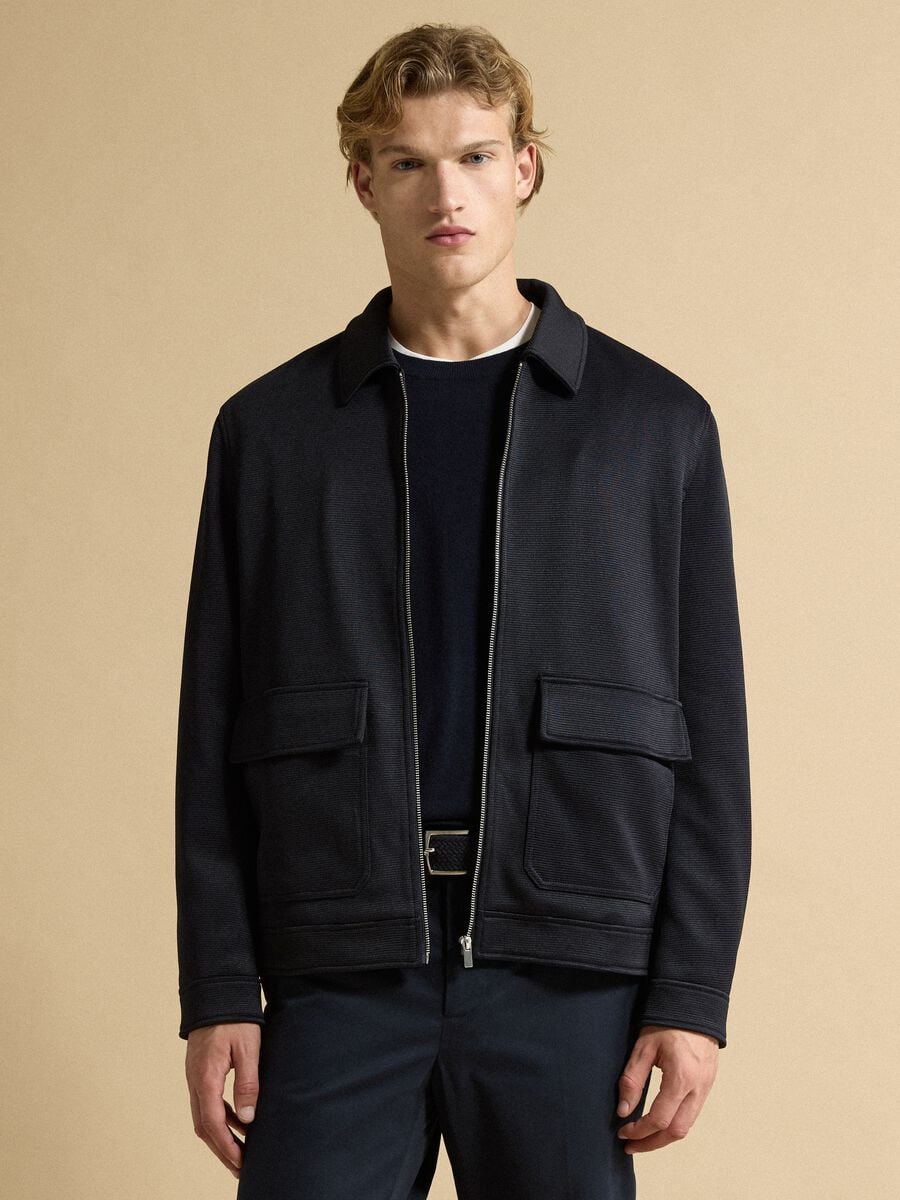 Blue padded stretch-fabric jacket_1