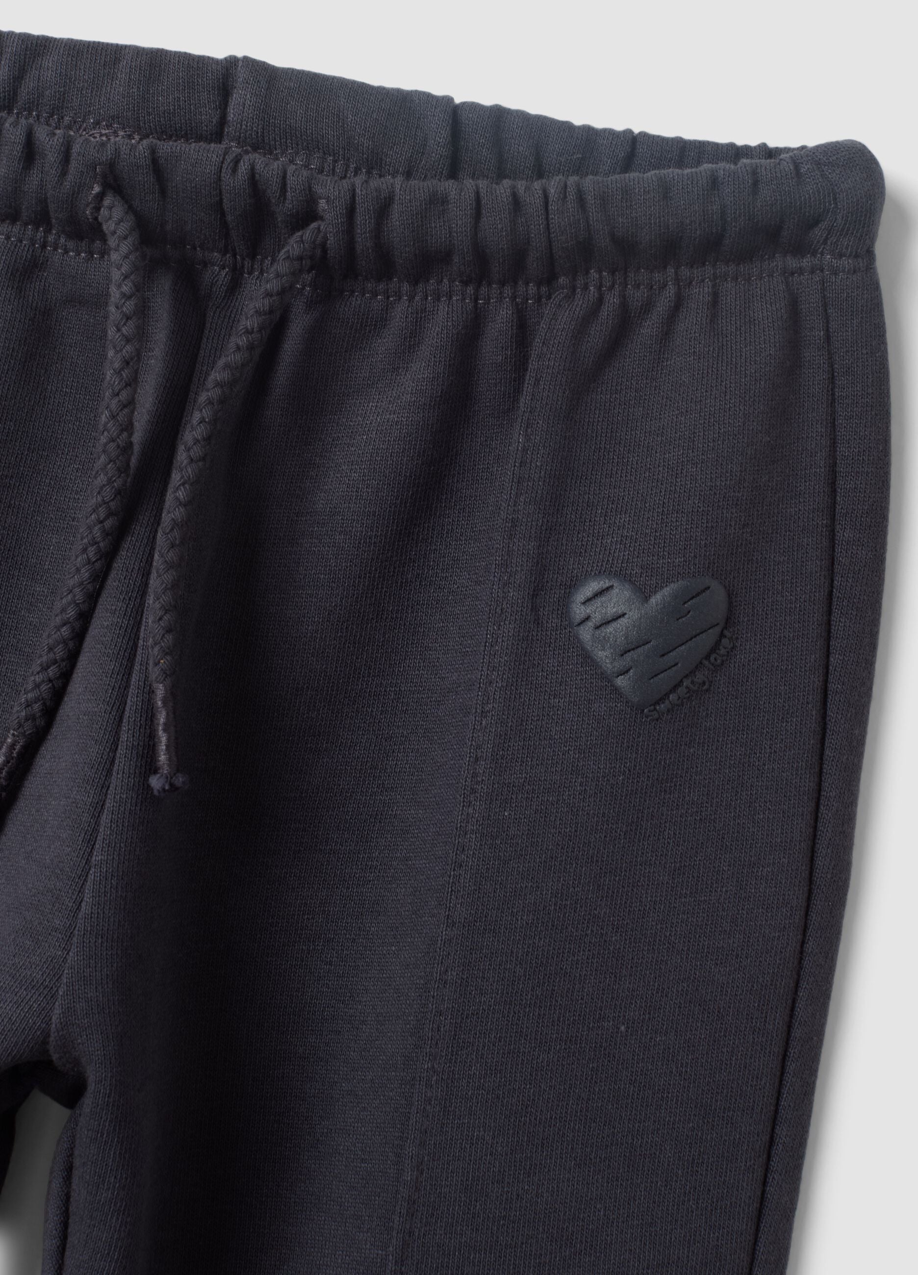 Black pure cotton jogger trousers with heart detail, comfort fit for baby girl