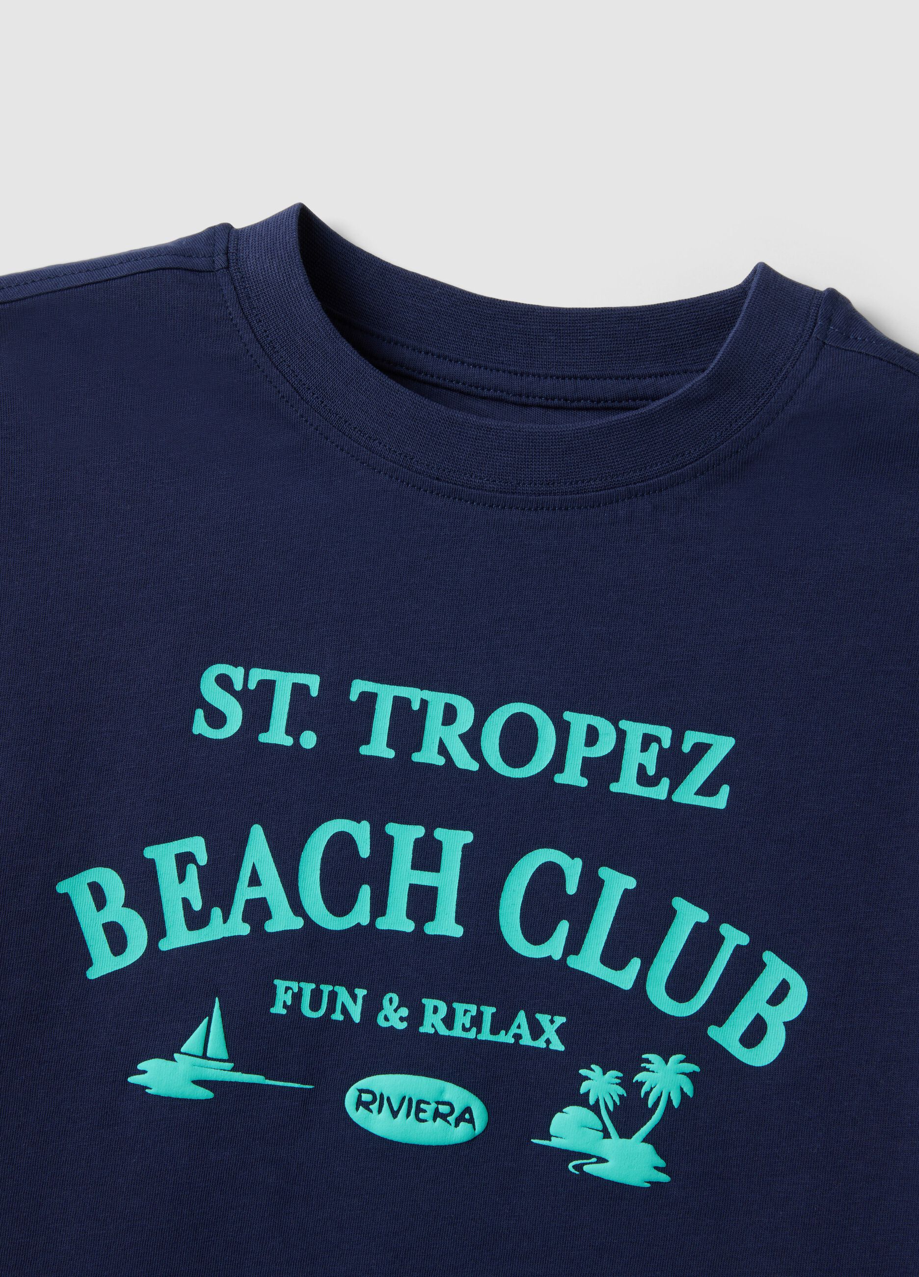 Blue pure cotton T-shirt for boys with print