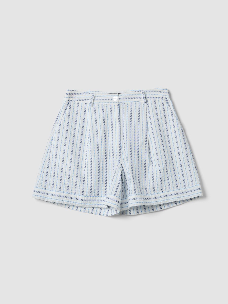 Shorts bianchi in puro cotone a righe_5