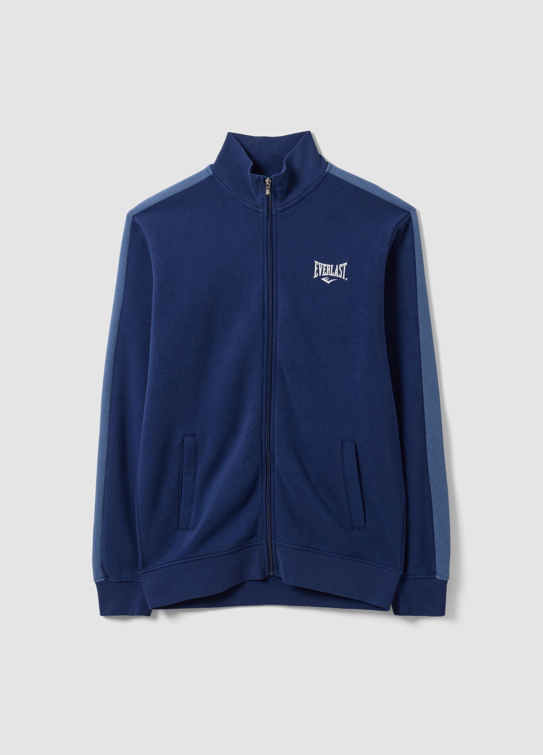Navy full-zip cotton-blend hoodie with logo