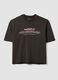 Brown cropped pure cotton T-shirt with front print, boxy fit_4