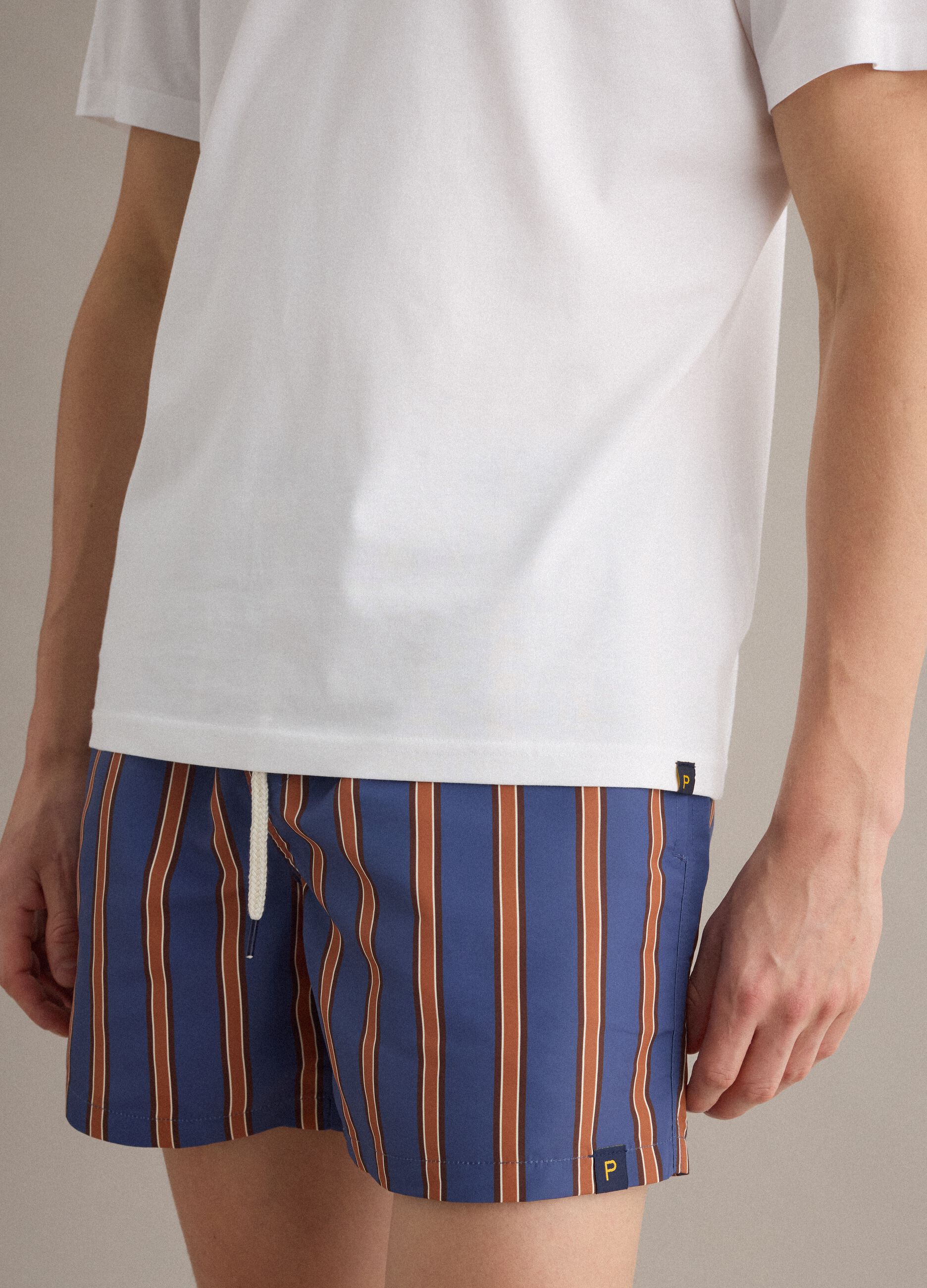 Blue striped swim shorts