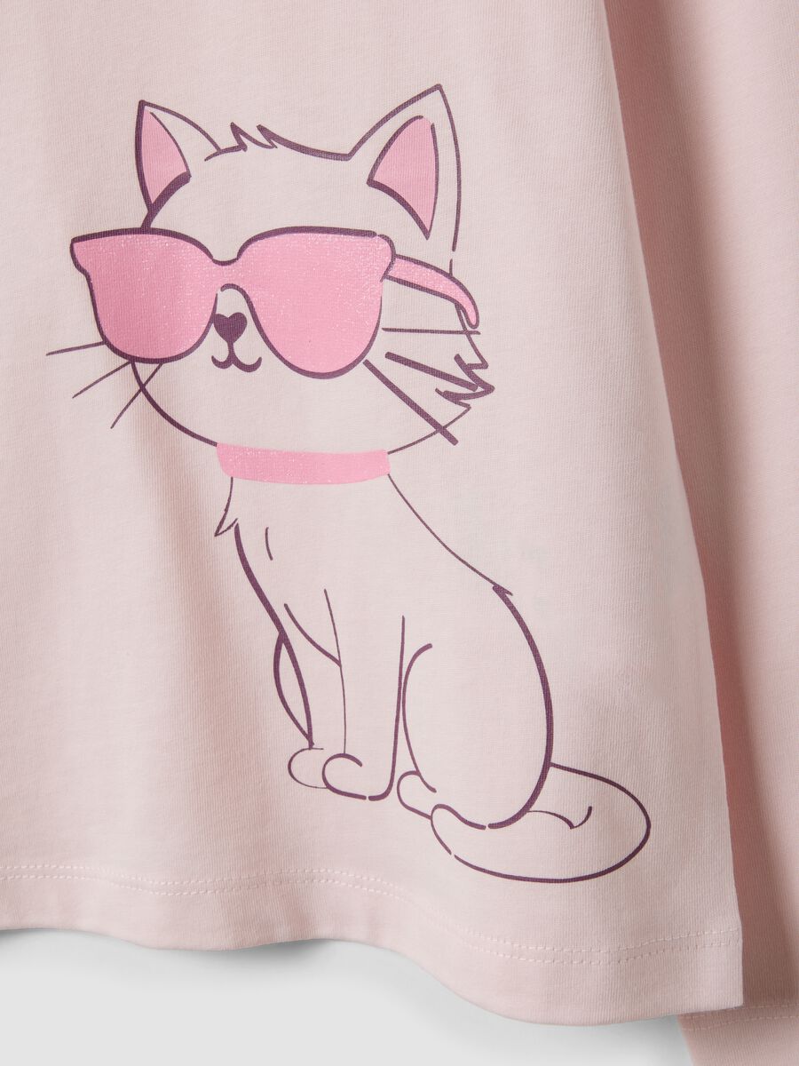Pink organic cotton T-shirt with kitten print for girls_3