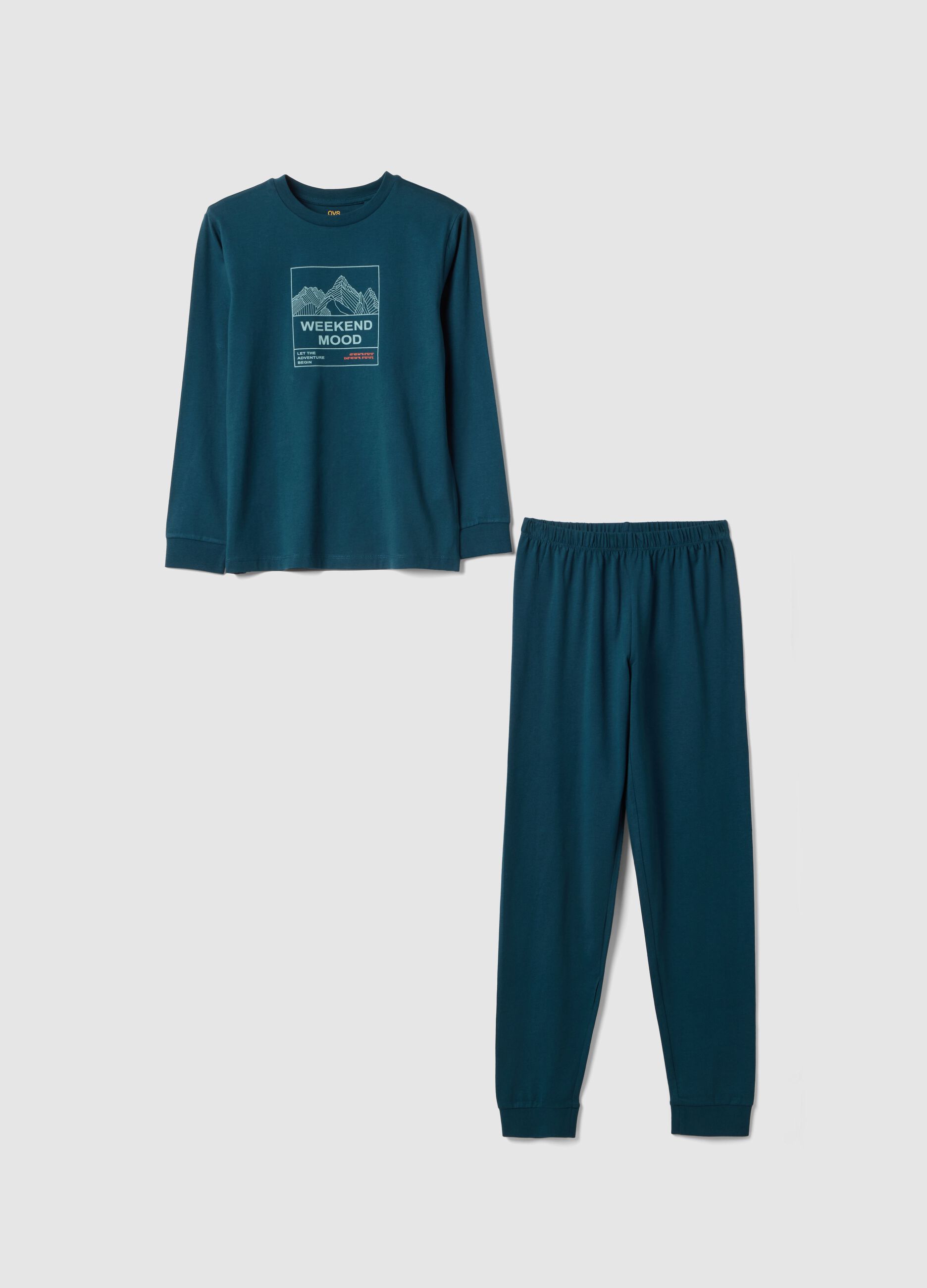 Boys' pure cotton blue pyjamas regular fit with print