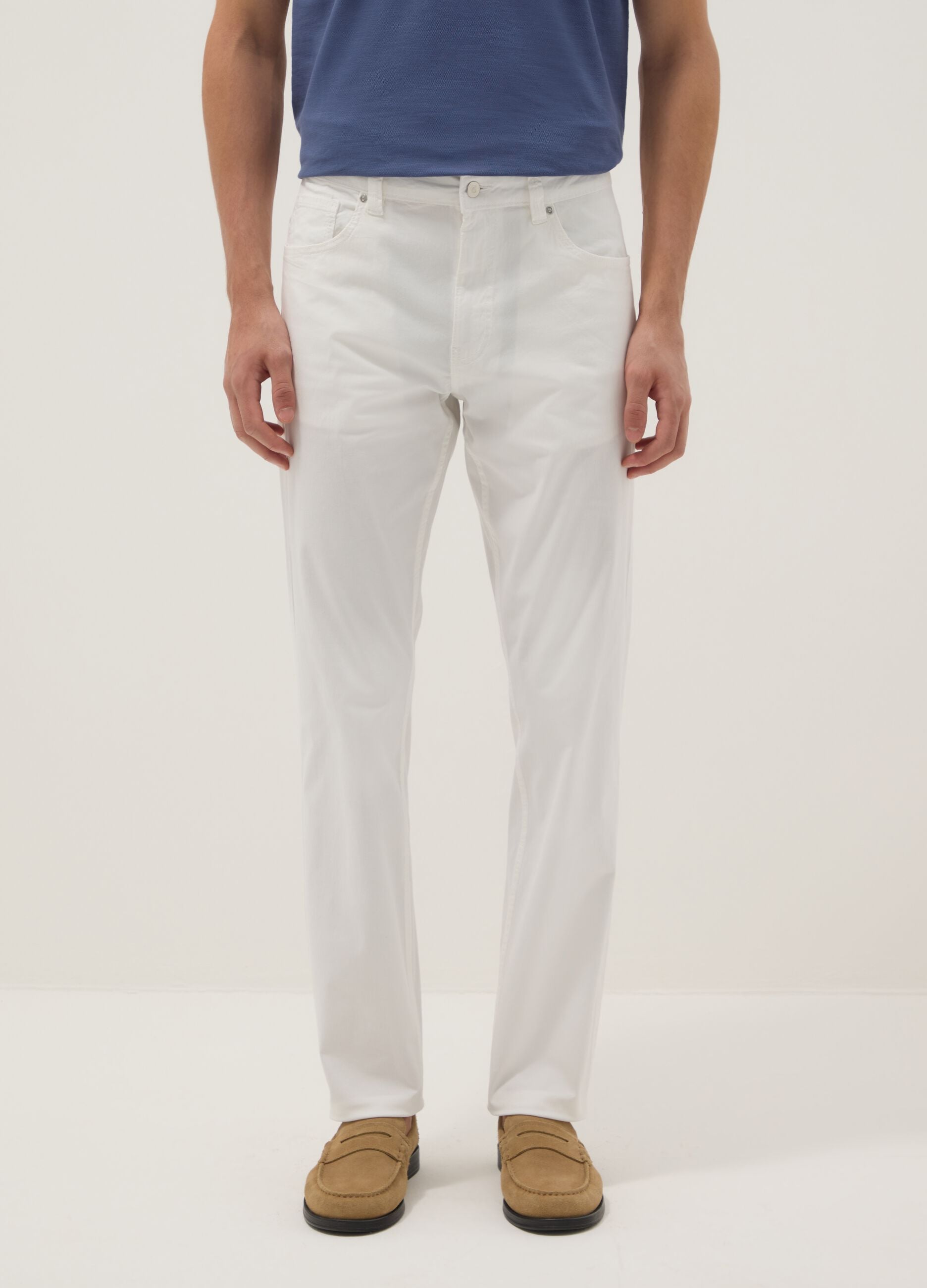 Slim fit stretch cotton white trousers