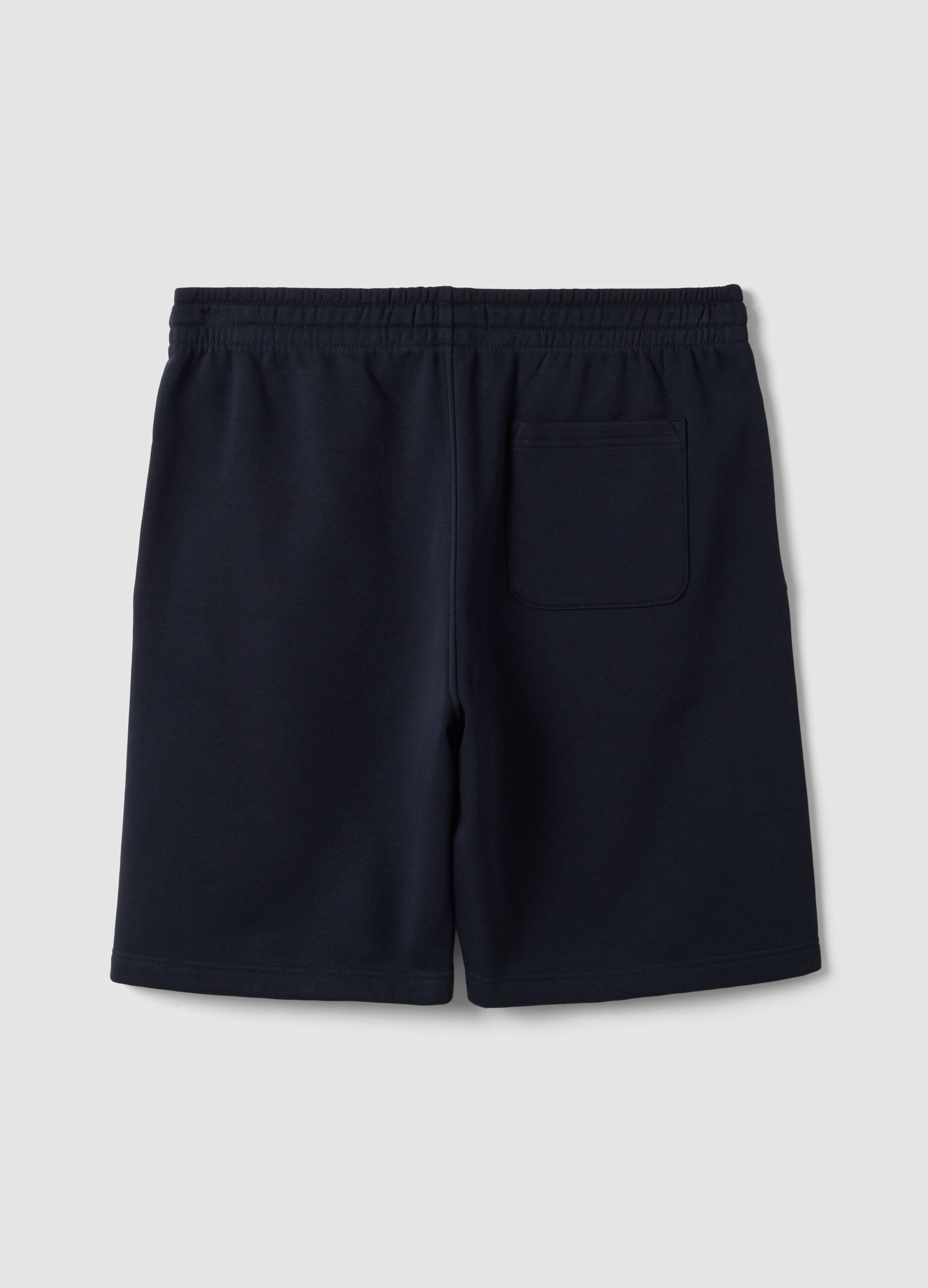 Navy cotton-blend shorts with elasticated waistband, regular fit