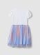 Girls&rsquo; white stretch cotton dress with tulle skirt_1