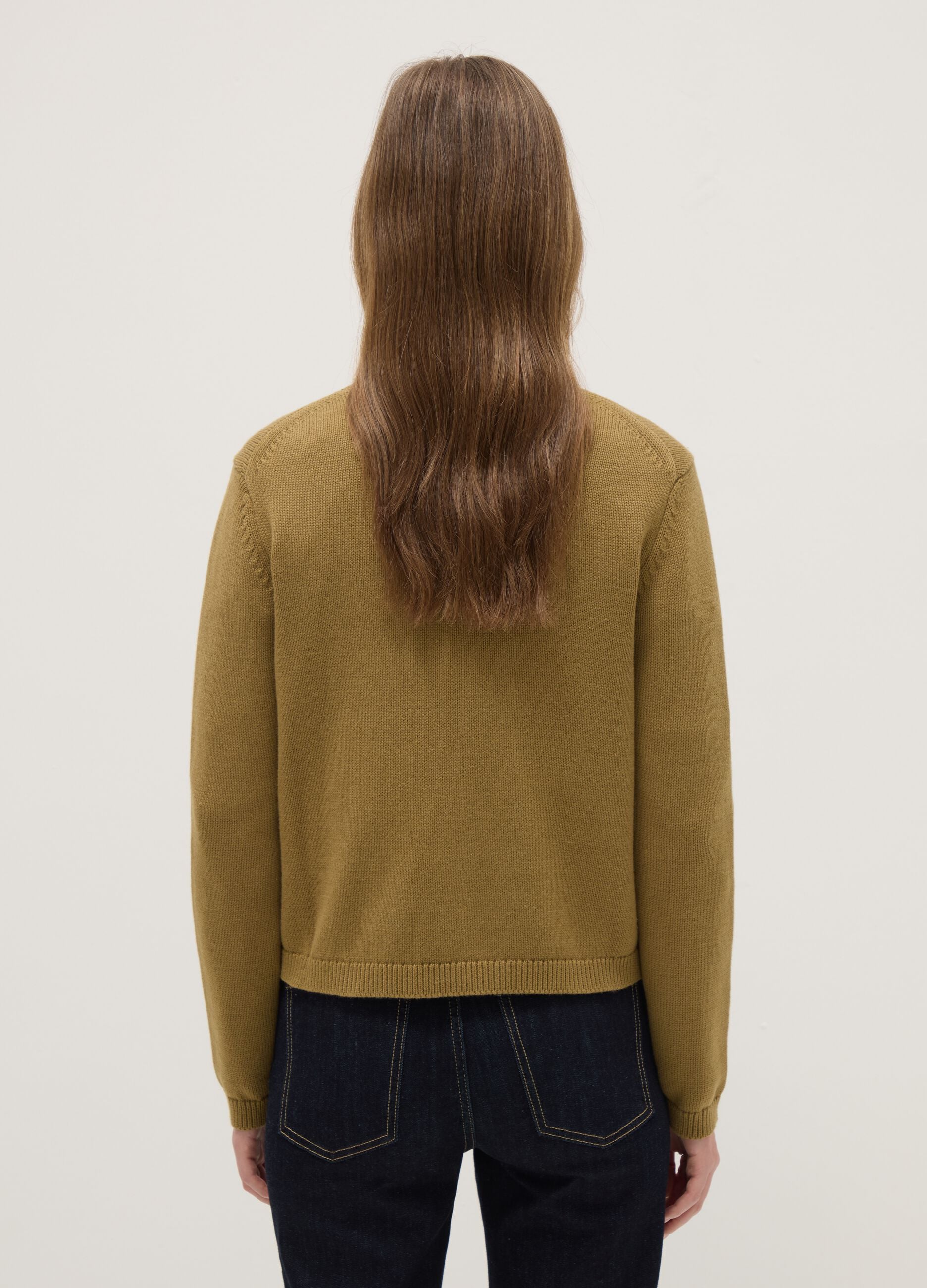 Green V-neck cardigan in pure cotton with regular fit