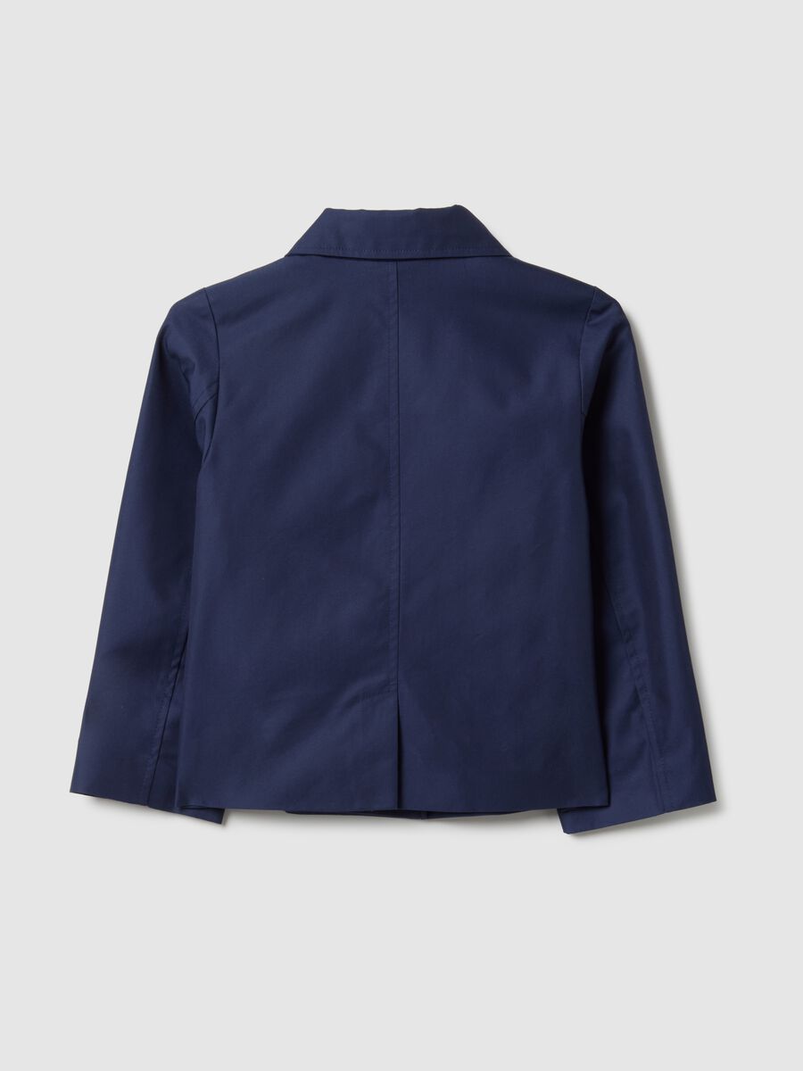 Girls' blue double-breasted cotton blend trench coat, regular fit_1