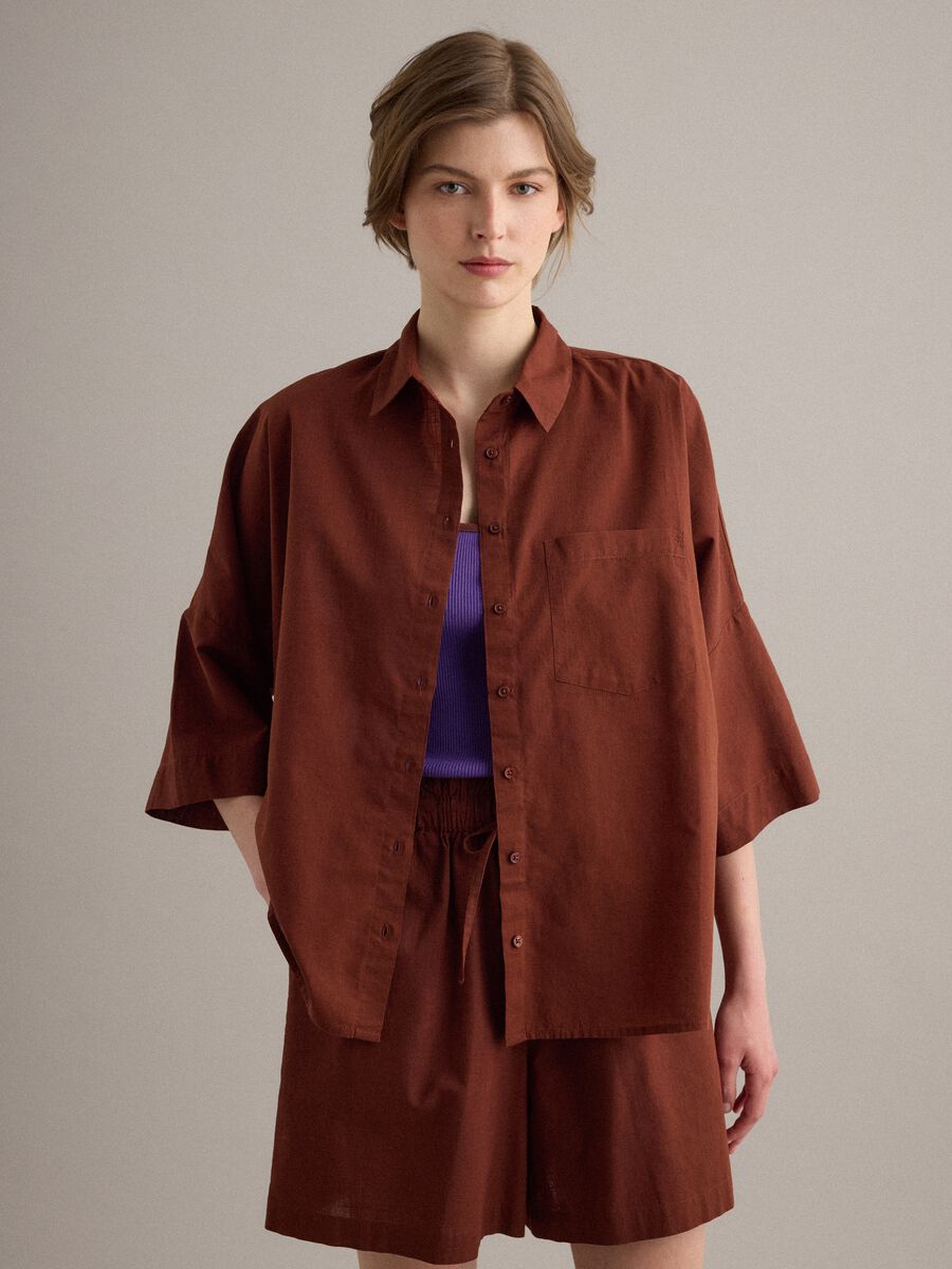 Brown pure cotton oversized shirt_1
