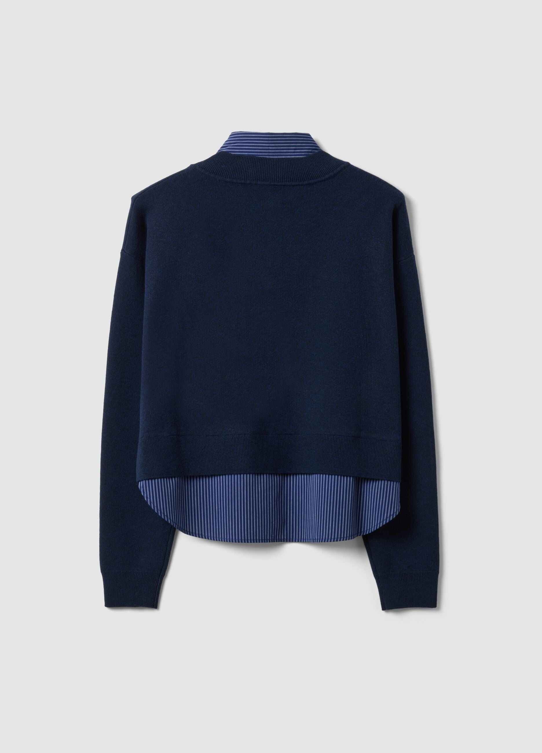 Blue viscose-blend V-neck sweatshirt