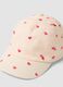 Girls' beige pure cotton hat with pink hearts_2