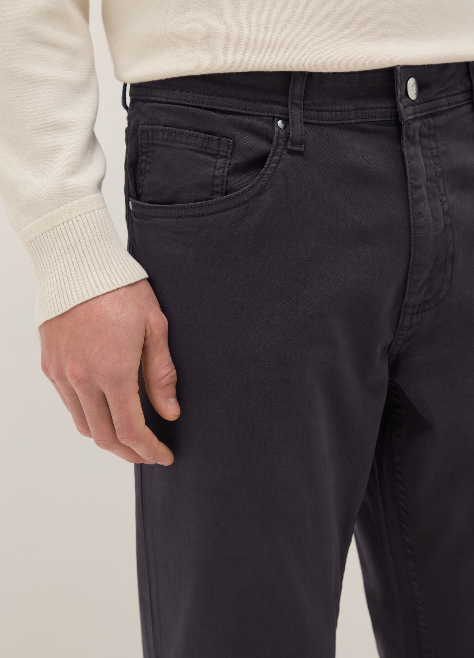 Black Stretch Cotton Slim Fit Trousers