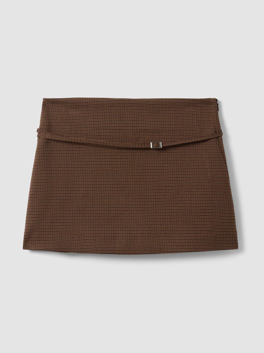 Brown stretch viscose mini skirt with belt_0
