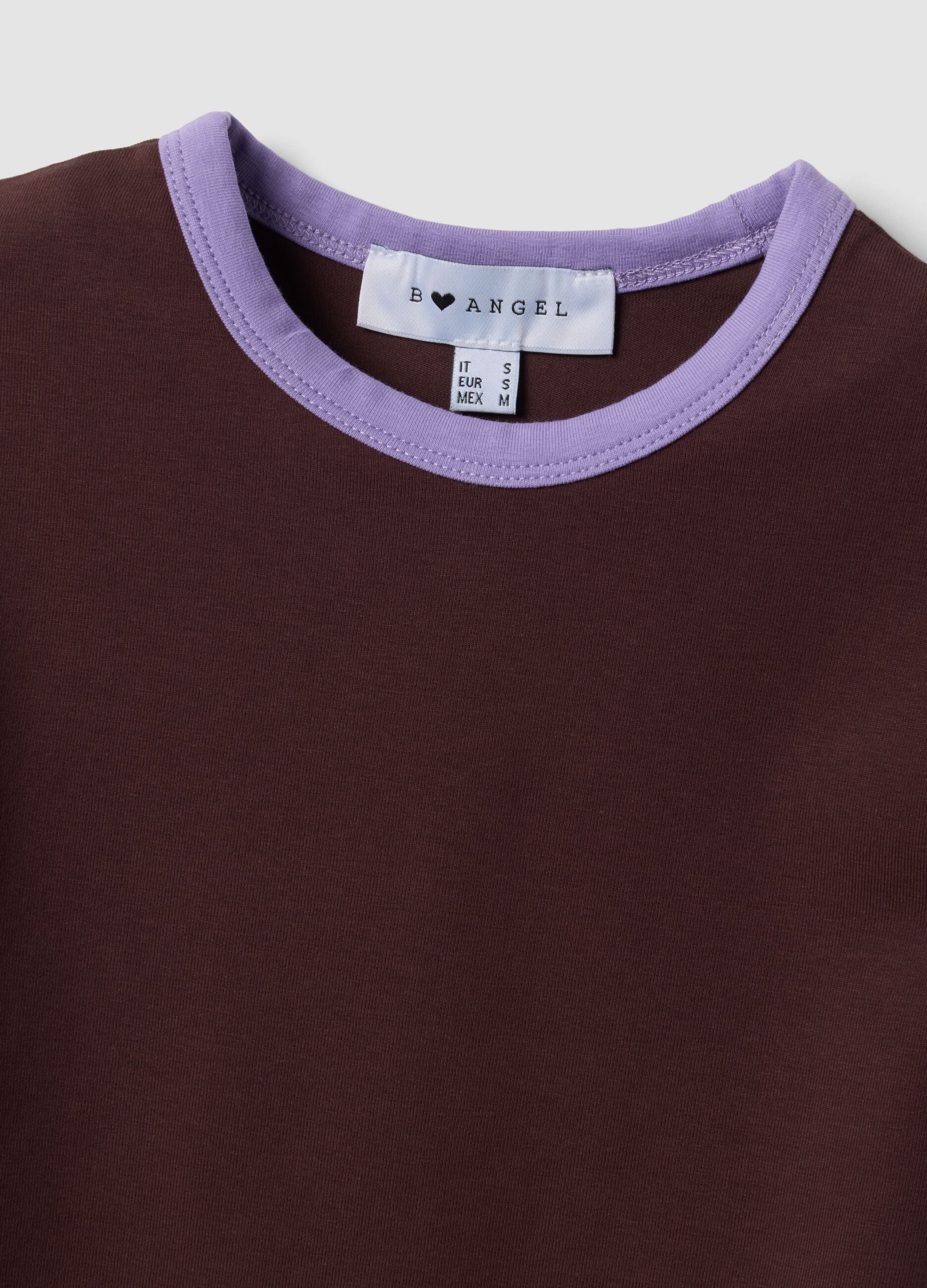 Brown stretch cotton fitted T-shirt with contrast trims