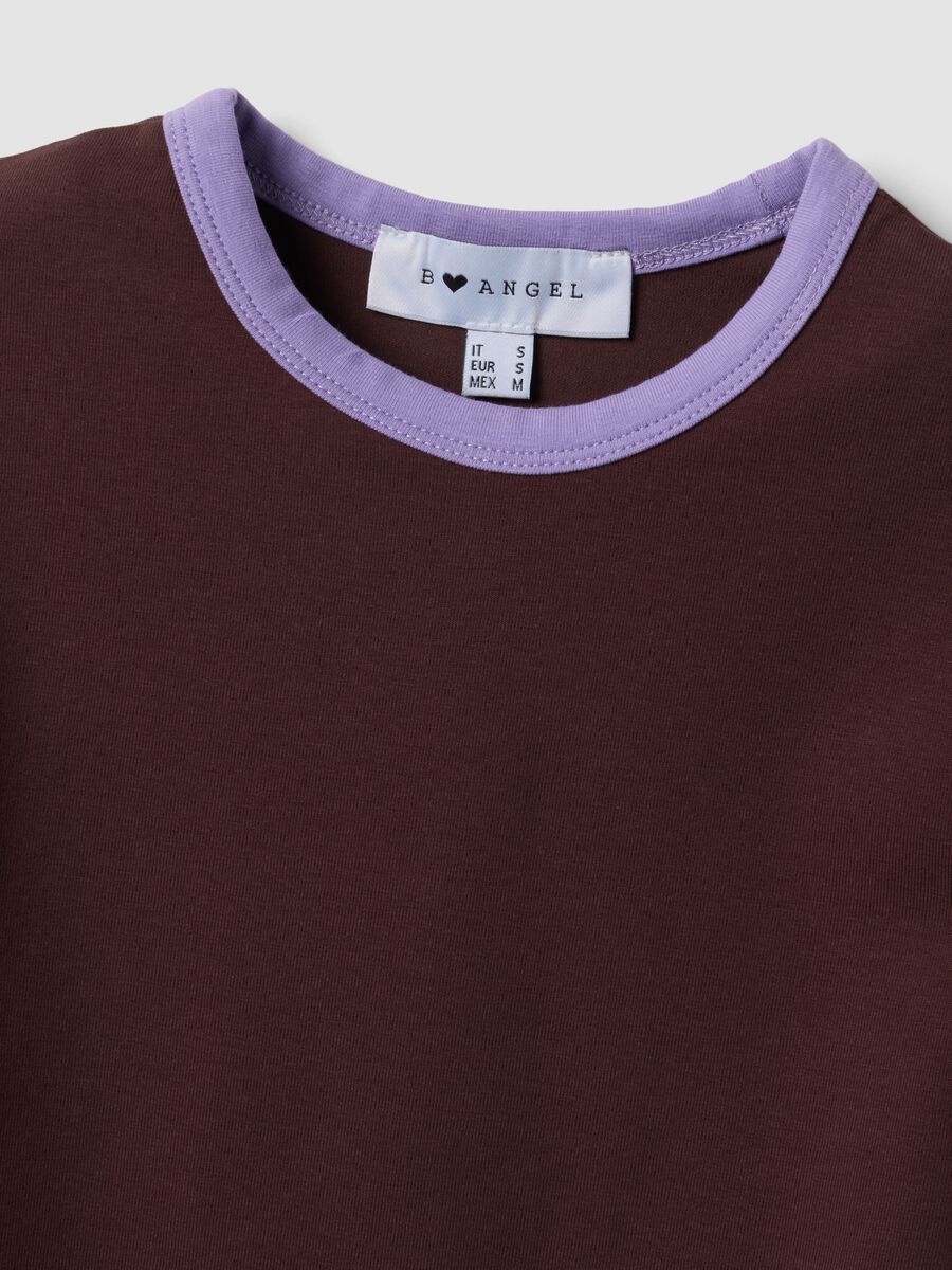 Brown stretch cotton fitted T-shirt with contrast trims_1