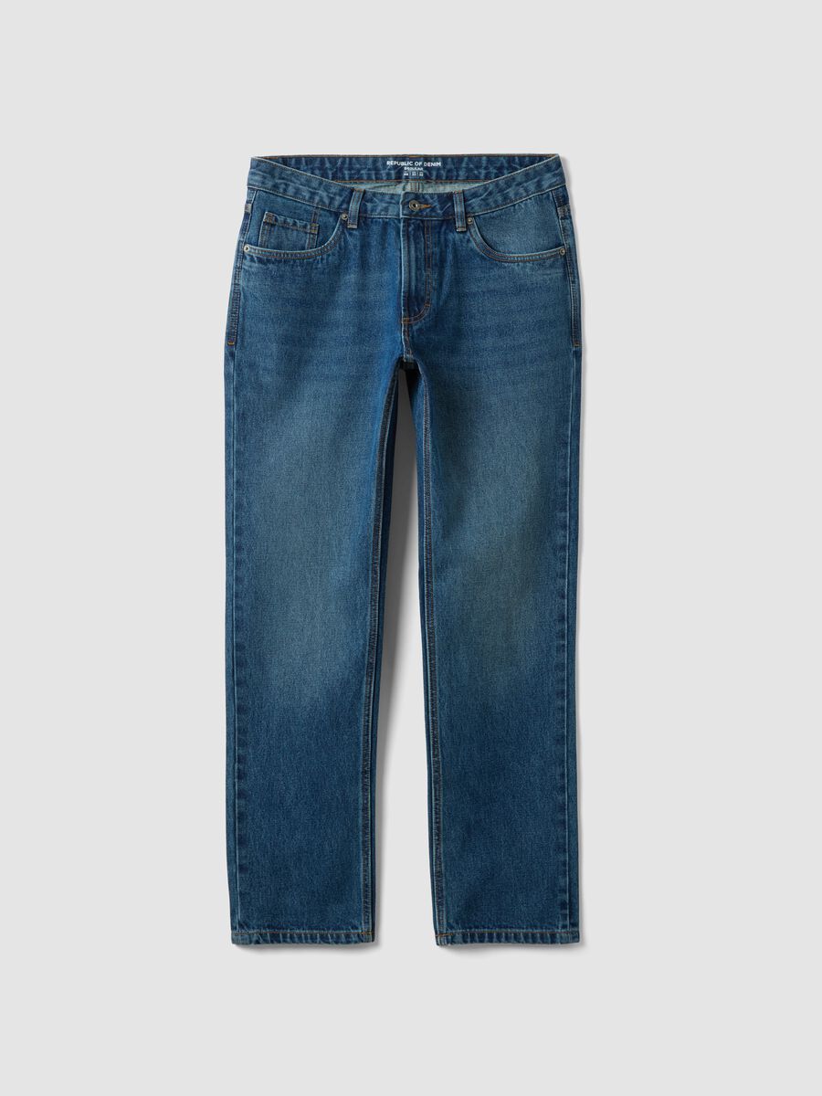 Blue denim jeans in pure cotton, regular fit_0