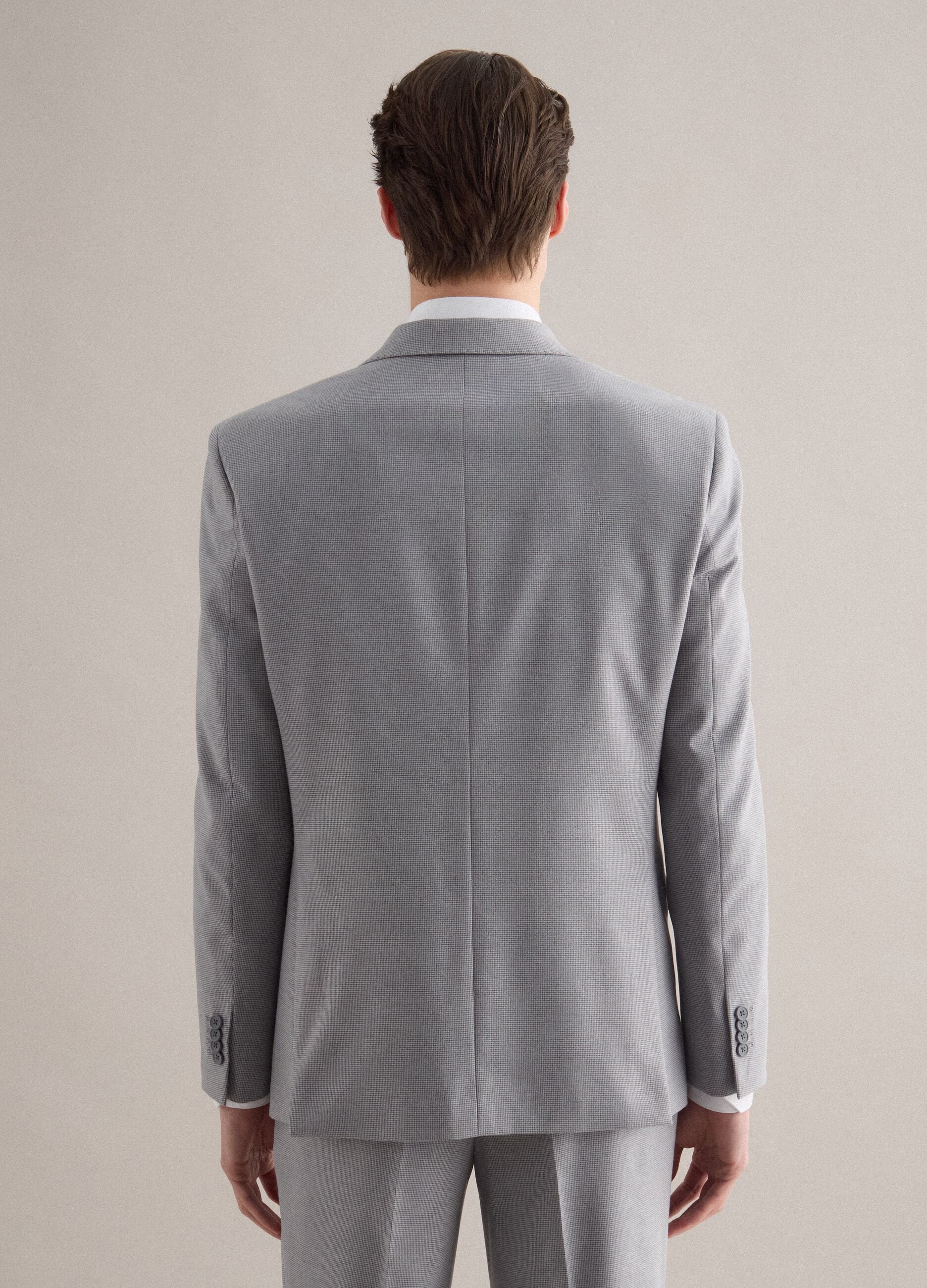 Grey single-breasted blazer with regular fit micro-checks