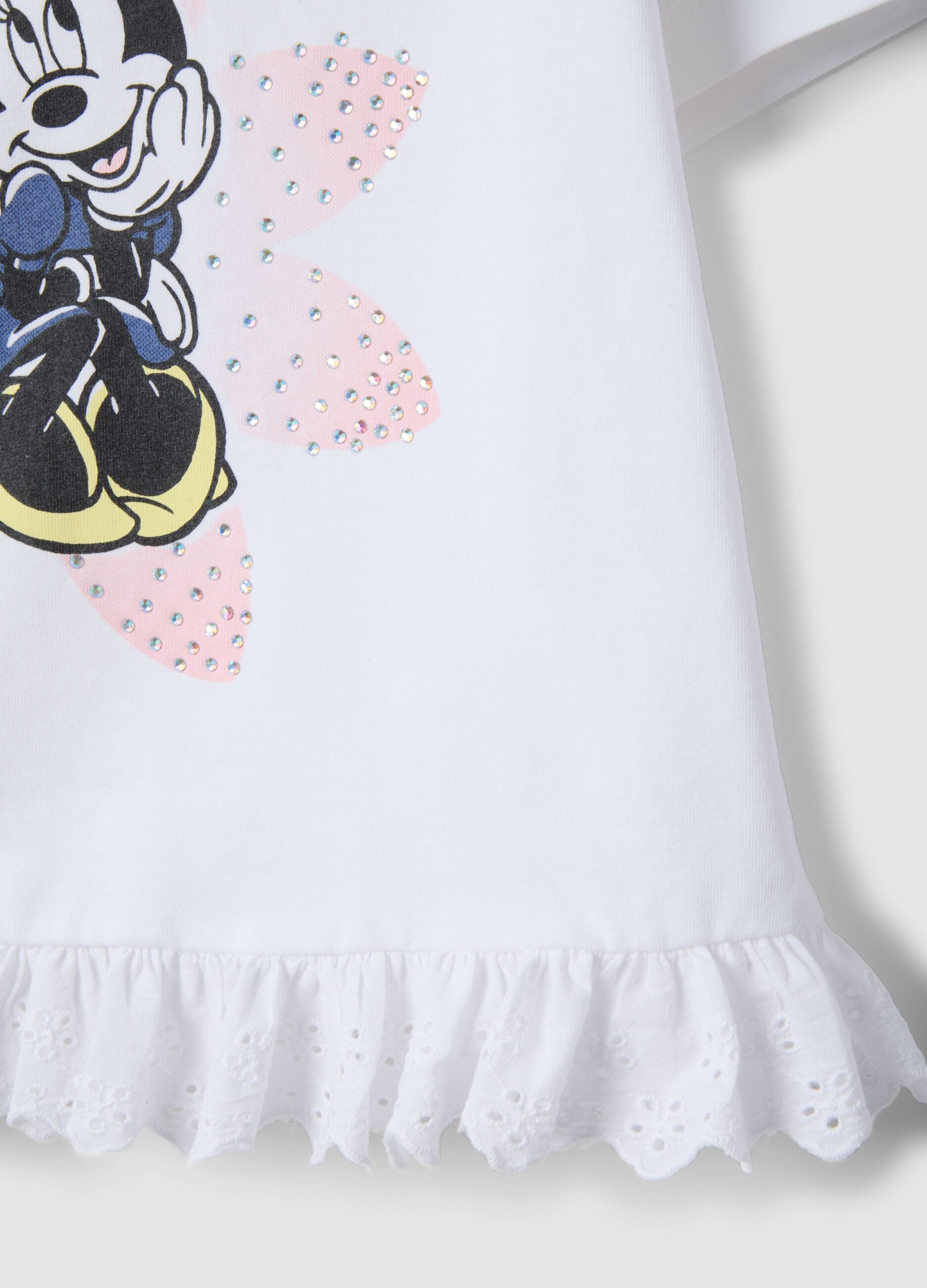 Girl's white stretchy cotton T-shirt featuring Minnie