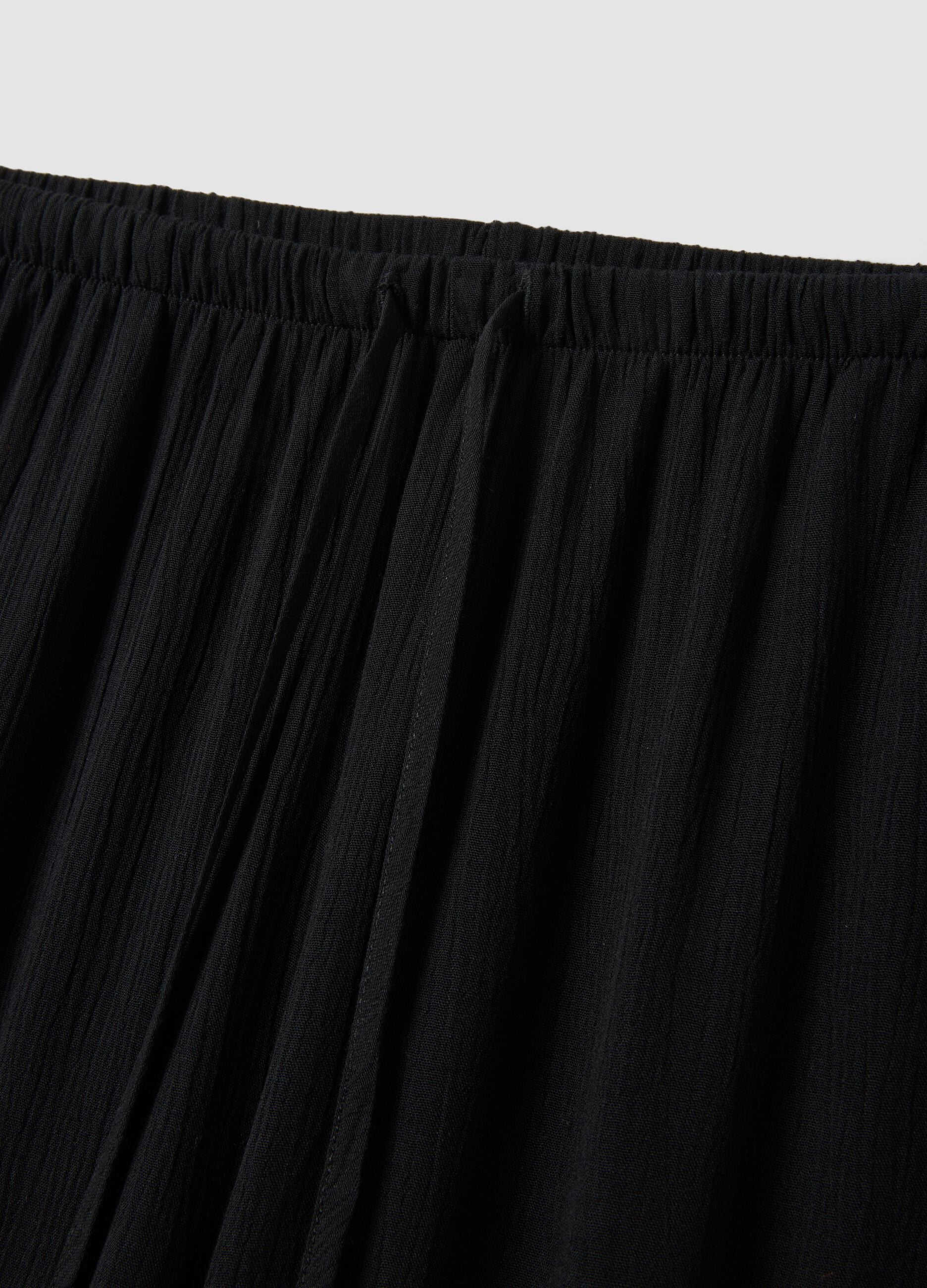Black pure viscose trousers with drawstring, relaxed fit