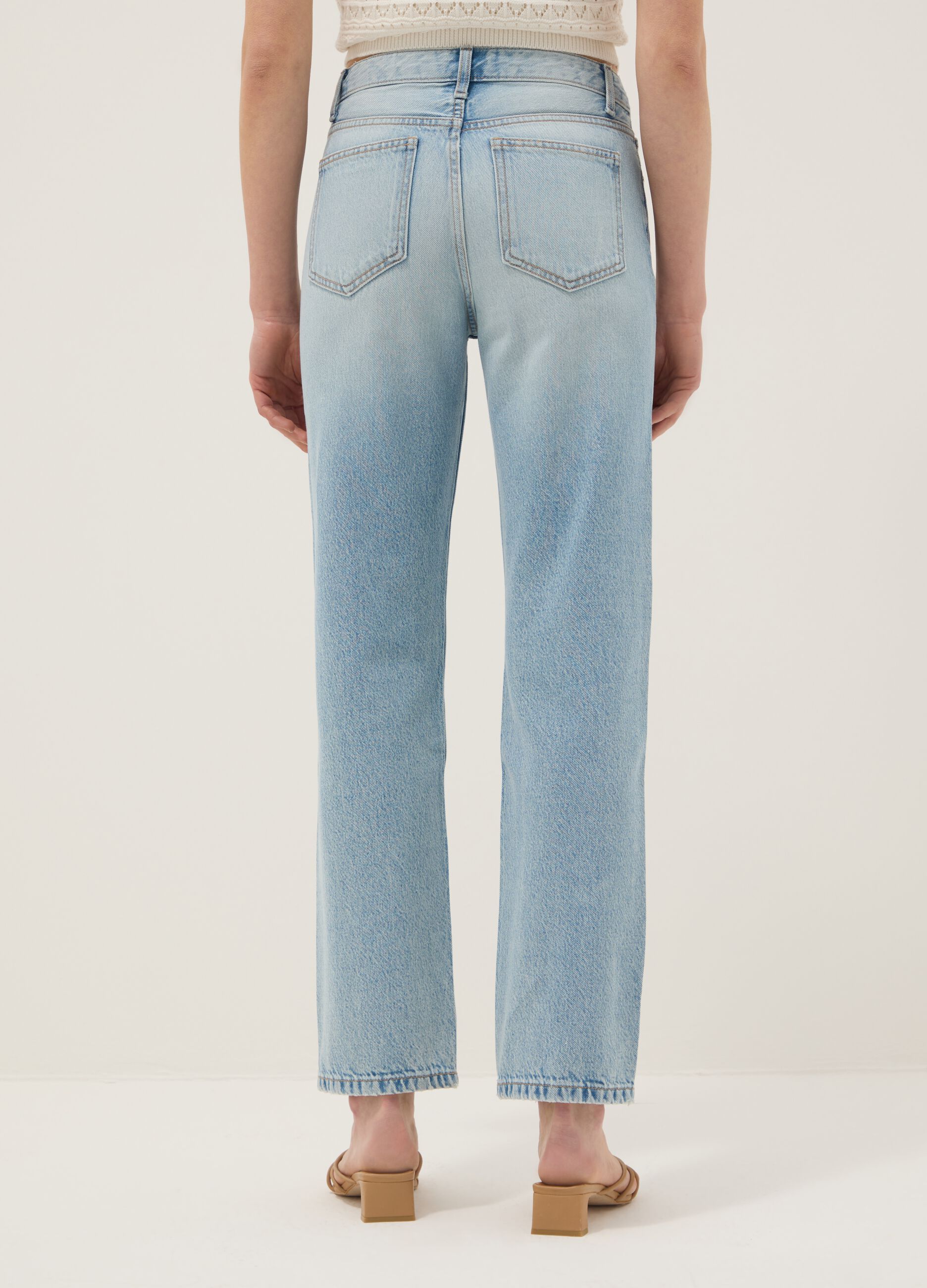 Blue straight regular fit denim jeans in pure cotton