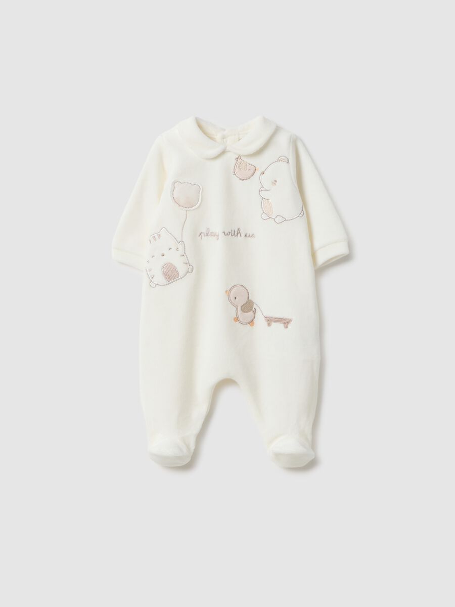 Tutina bianca da neonato in misto cotone regular fit con ricami_0