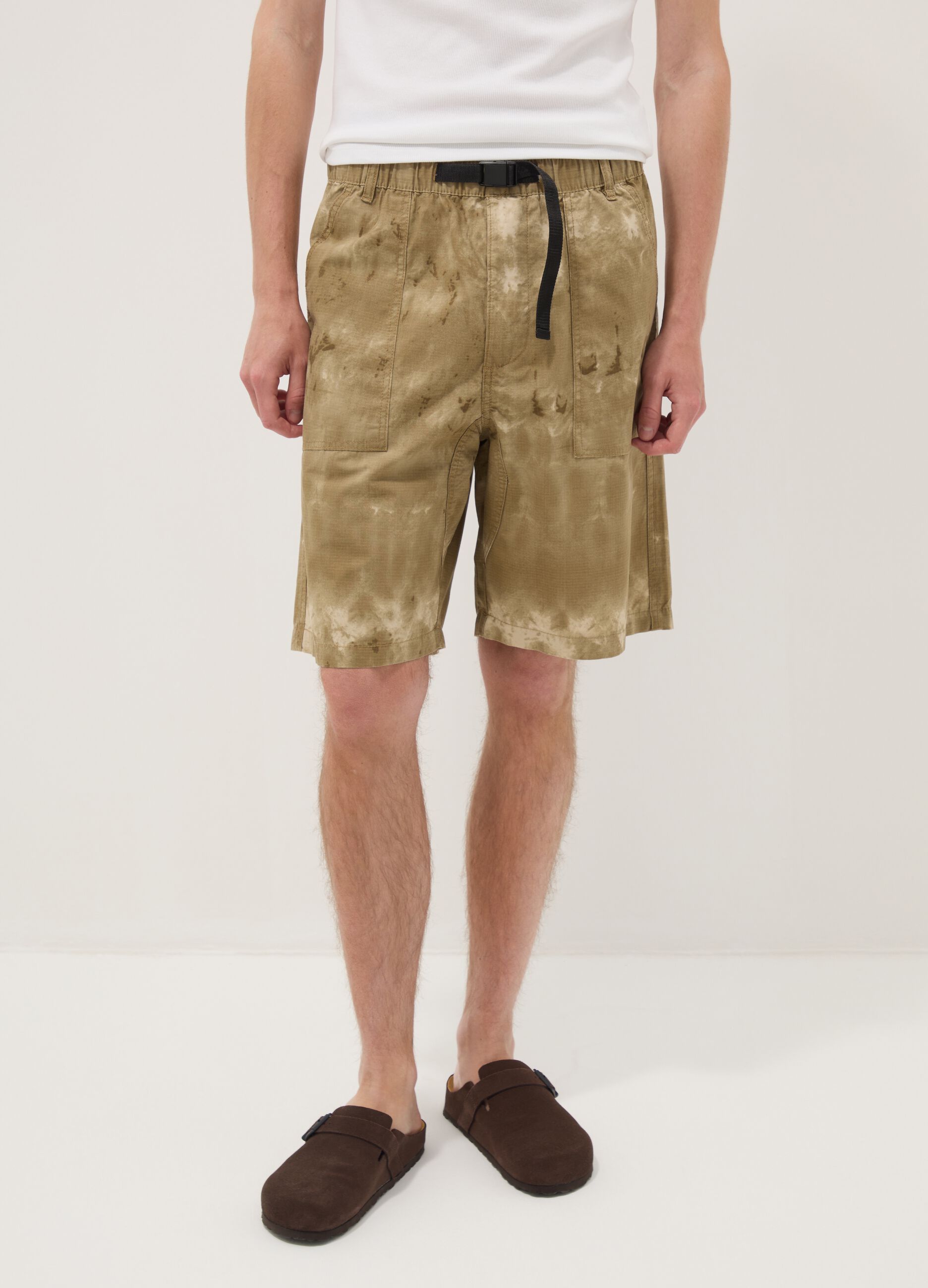 Beige baggy pure cotton Bermuda shorts