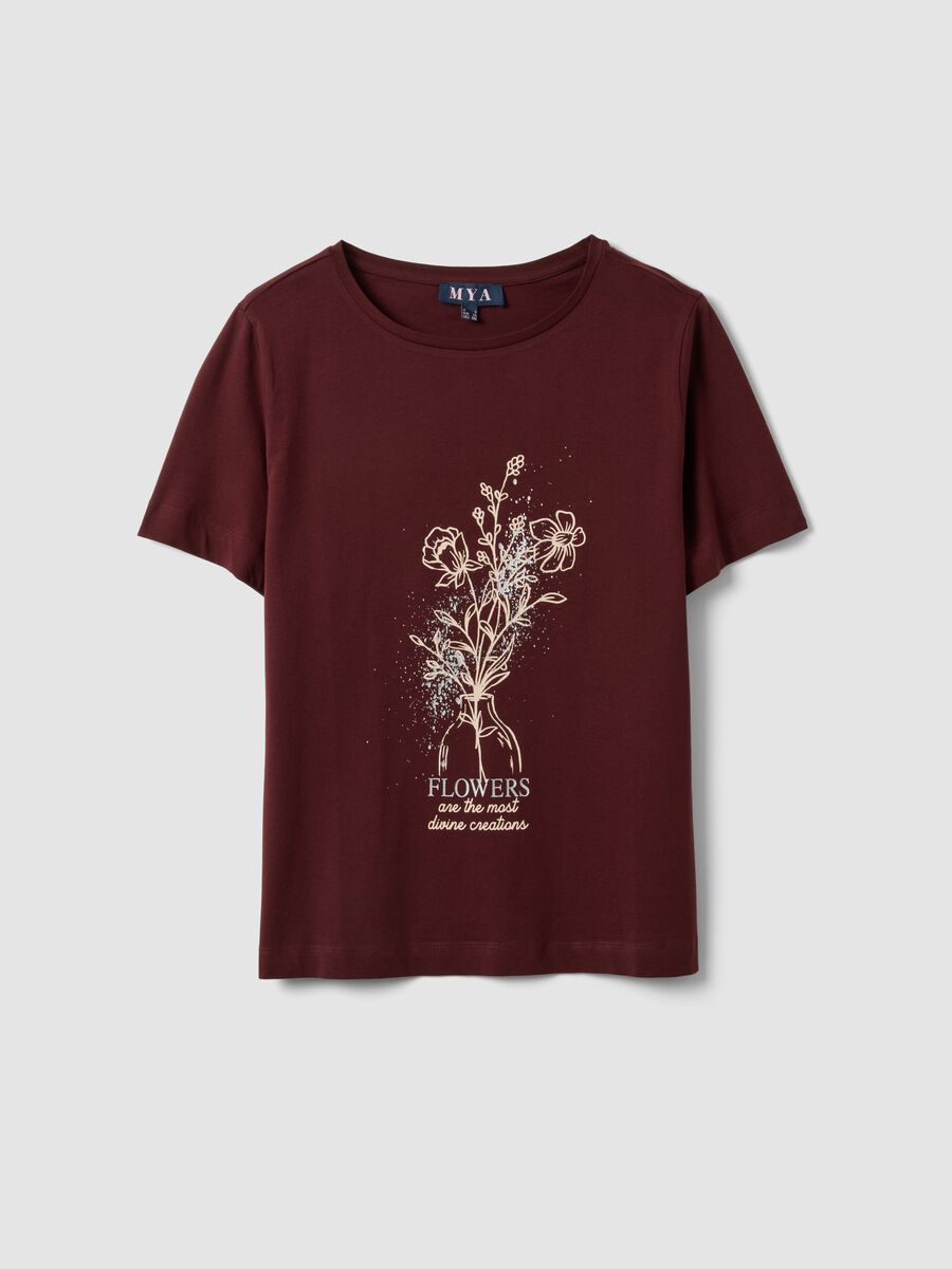 Red pure cotton T-shirt with floral print, regular fit_4