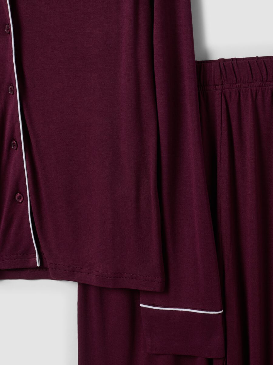 Purple pure viscose pyjamas with V-neck and contrast piping_6