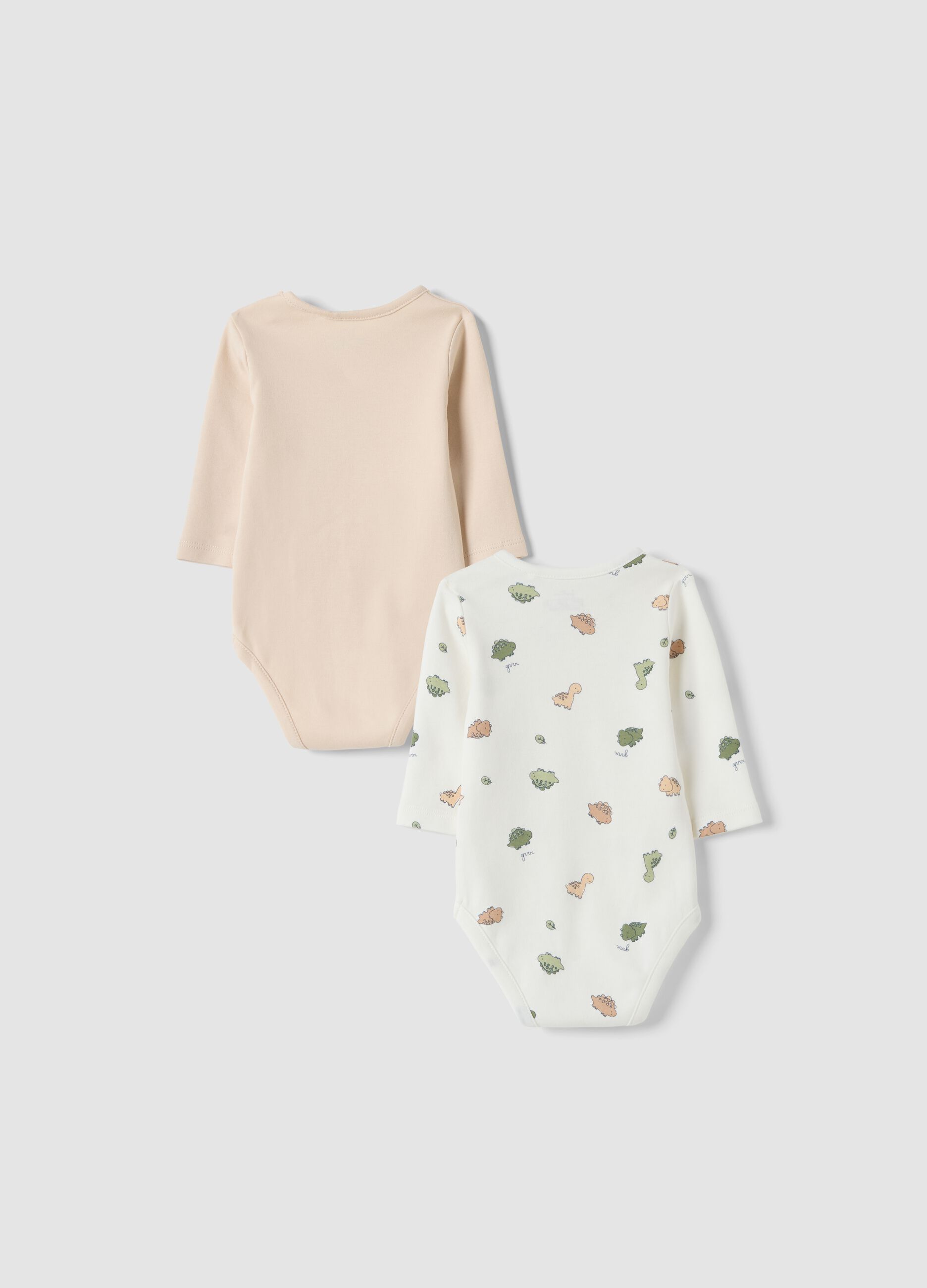 2-pack white and beige organic cotton crew-neck bodysuits