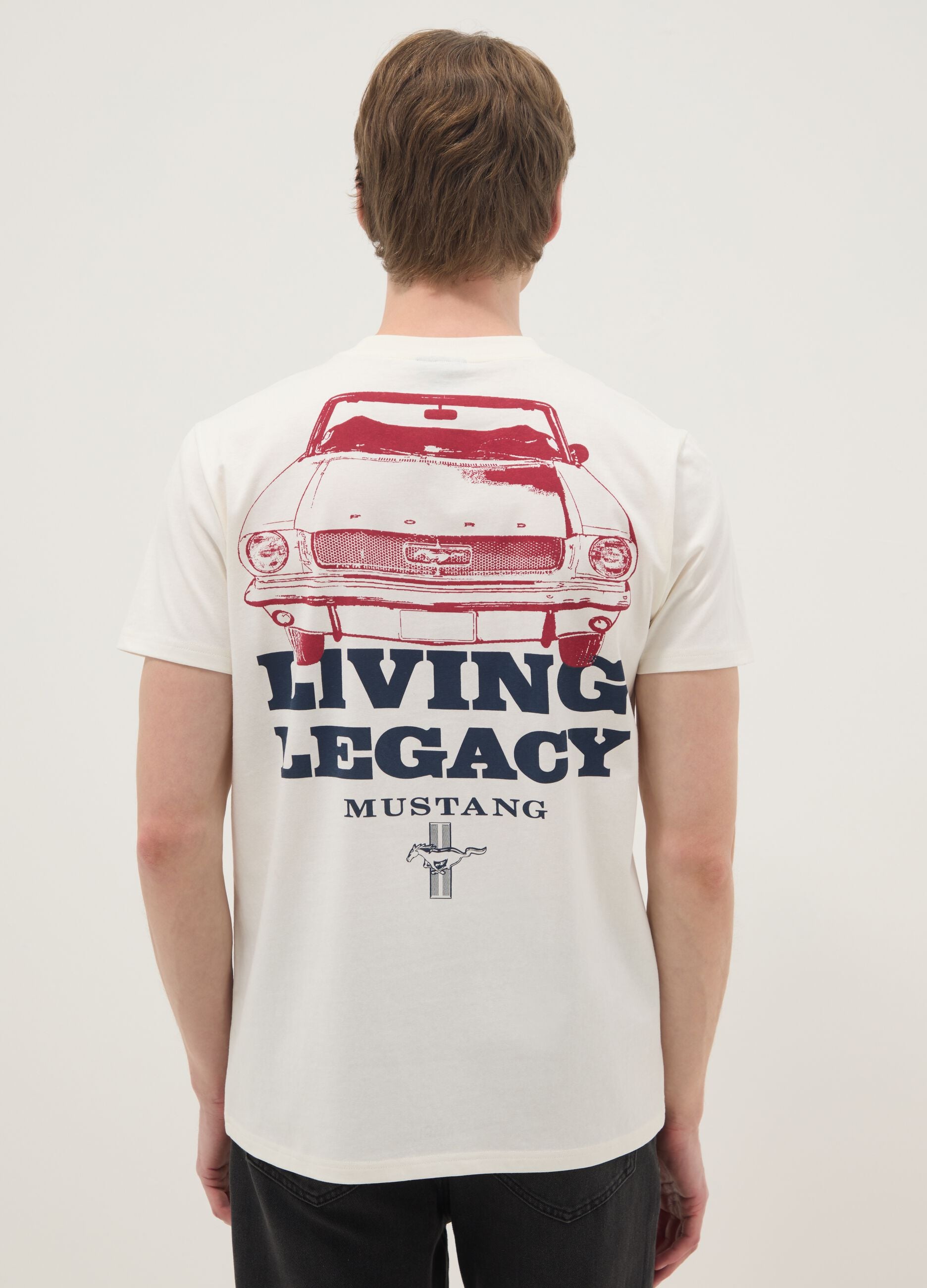 White pure cotton short-sleeve T-shirt with Ford print