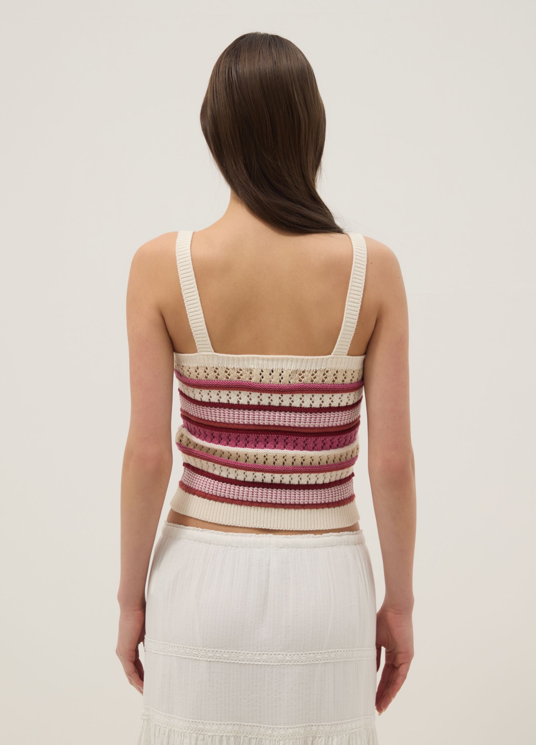 Fitted pure cotton multicolour striped vest with thin straps