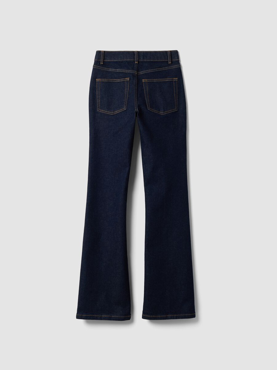 Jeans blu bootcut in cotone elasticizzato_6