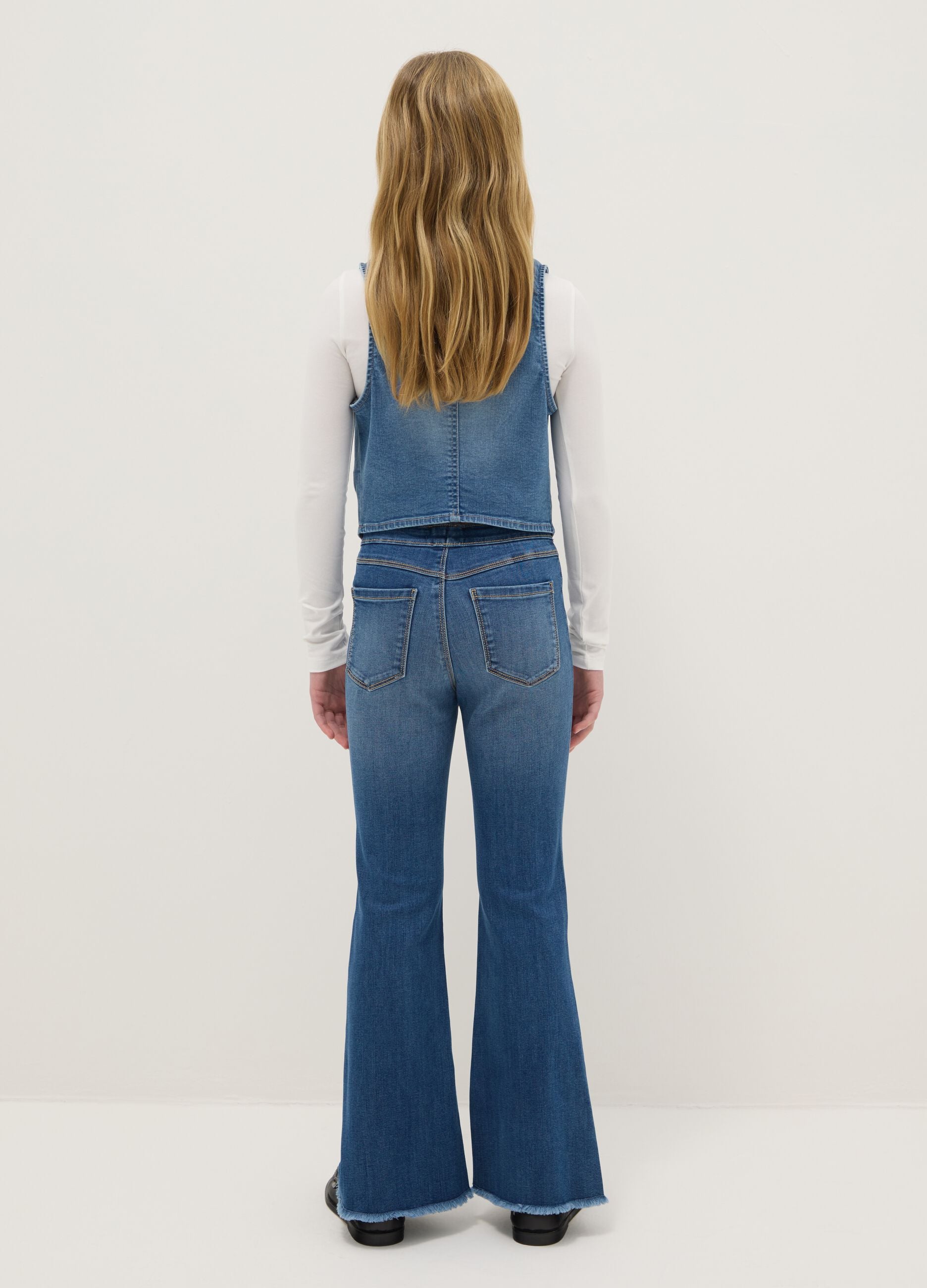 Girls' Blue Stretch Cotton Flare Fit Jeggings