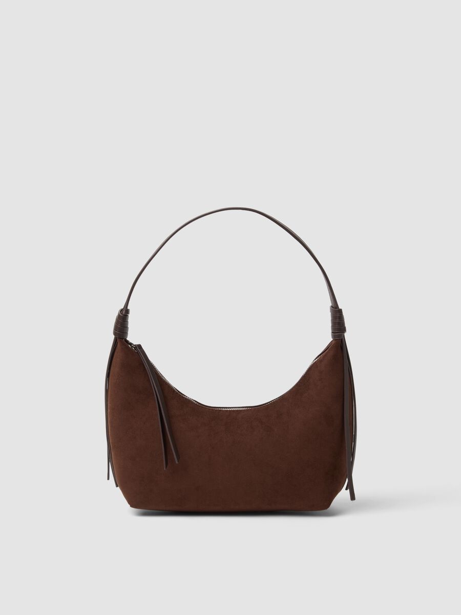 Borsa marrone hobo in tessuto elasticizzato_0