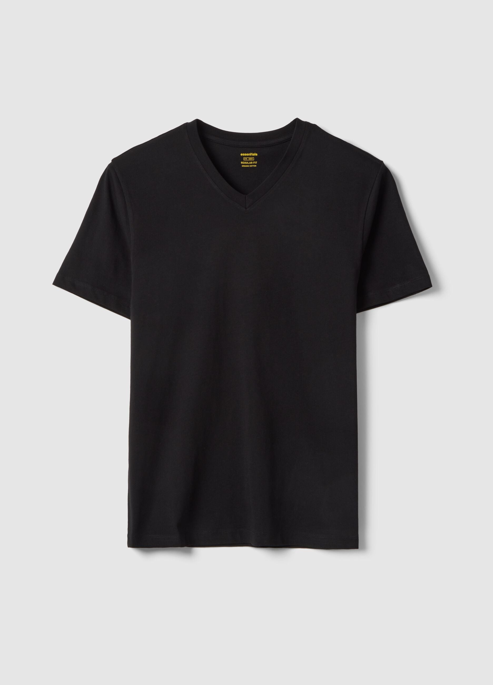 Black pure cotton regular fit V-neck T-shirt