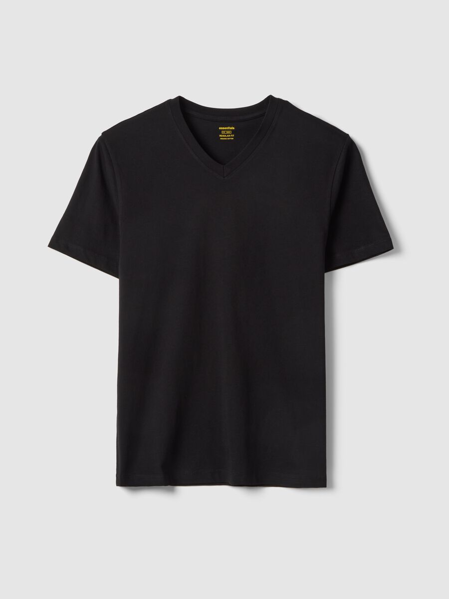 Black pure cotton regular fit V-neck T-shirt_4