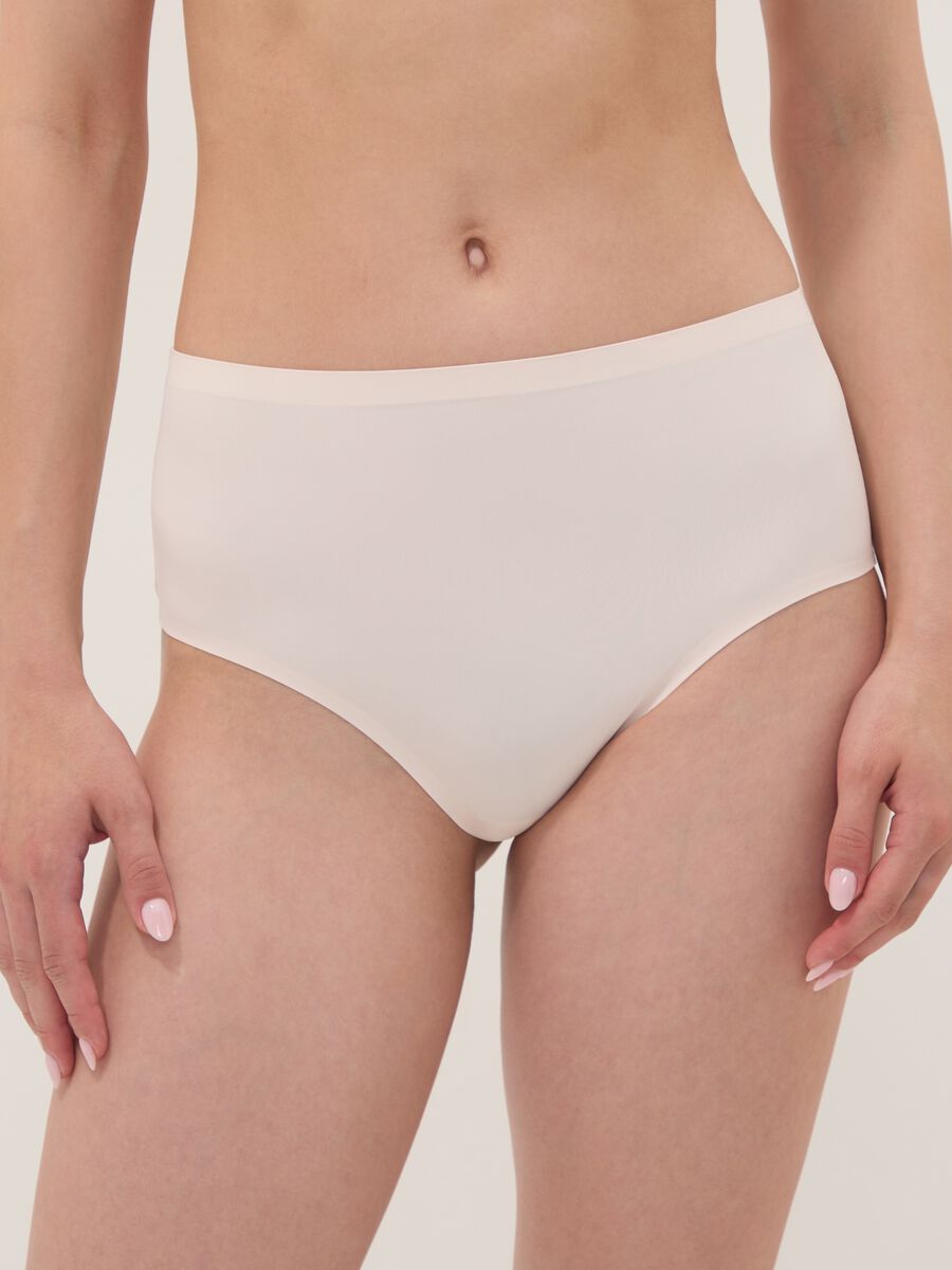 Pink high-waisted Brazilian briefs in stretch fabric with a shaping effect_1