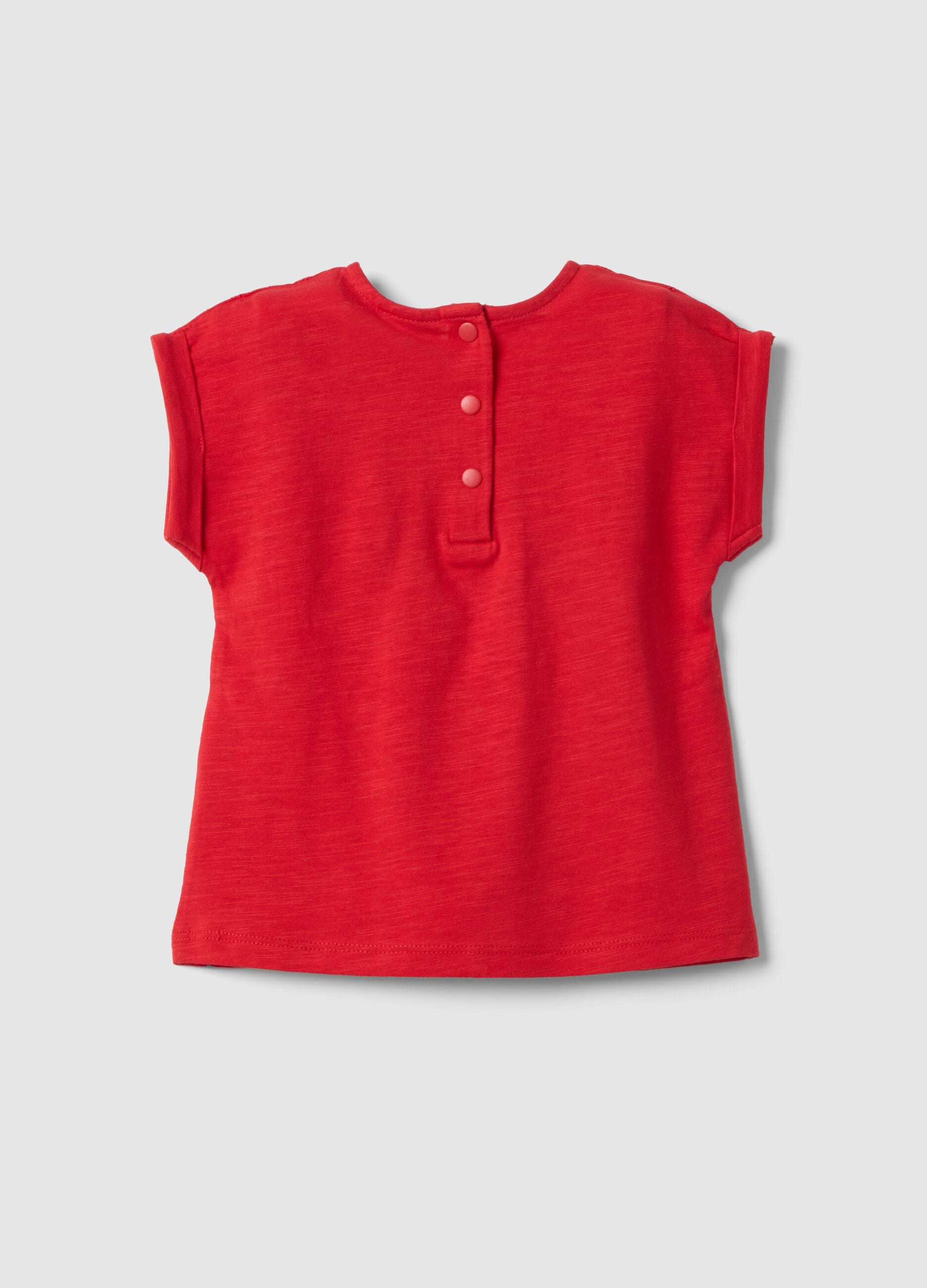 Girl's red pure cotton T-shirt regular fit with embroidery