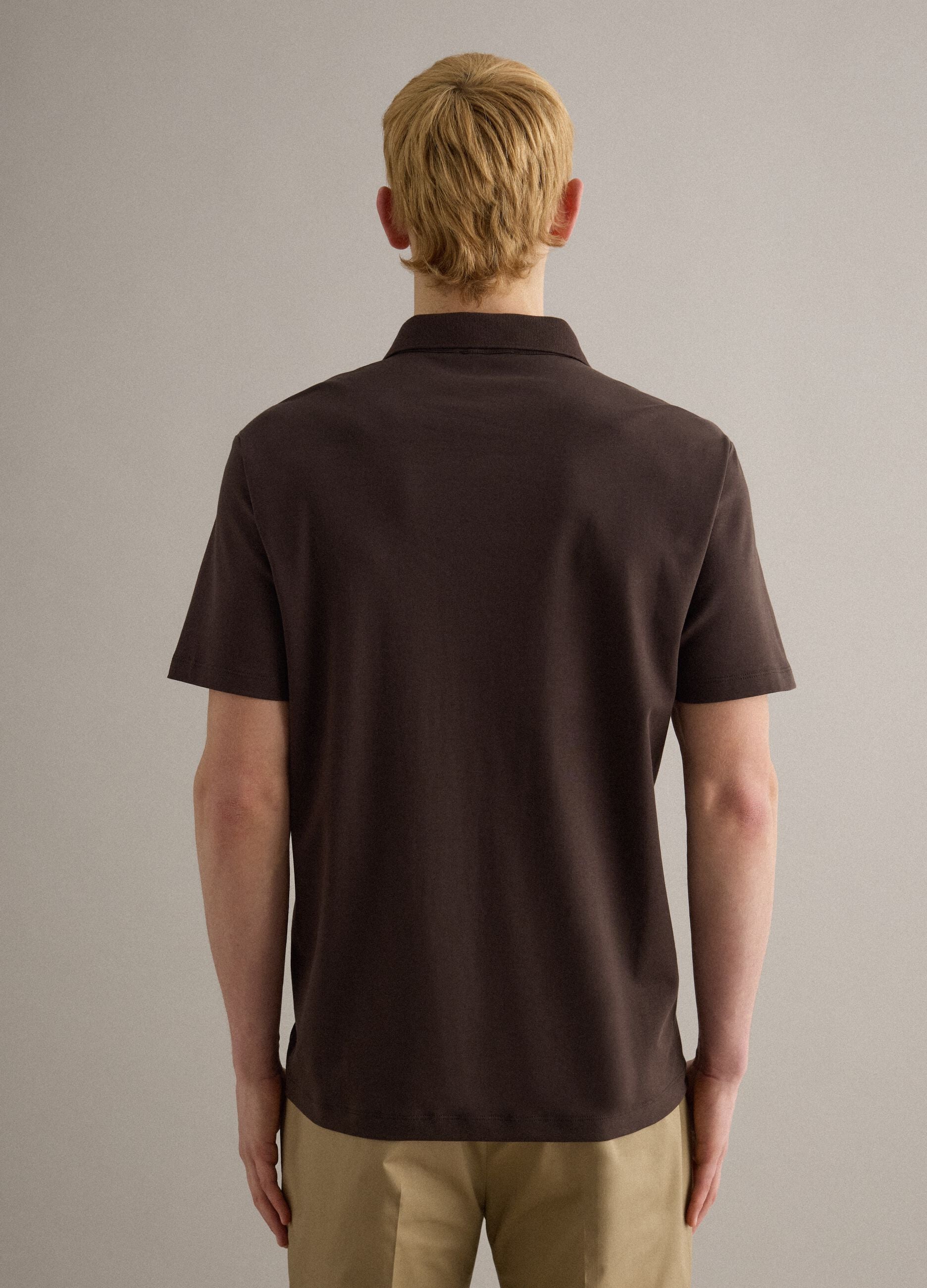 Brown mercerised pure cotton polo shirt, regular fit