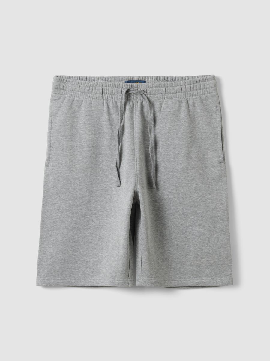Shorts grigio in misto cotone con vita elasticizzata regular fit_0