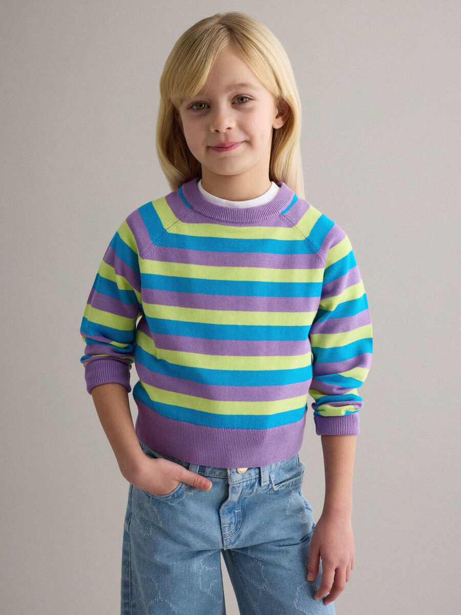 Girl's multicolour striped pure cotton pullover, regular fit_0